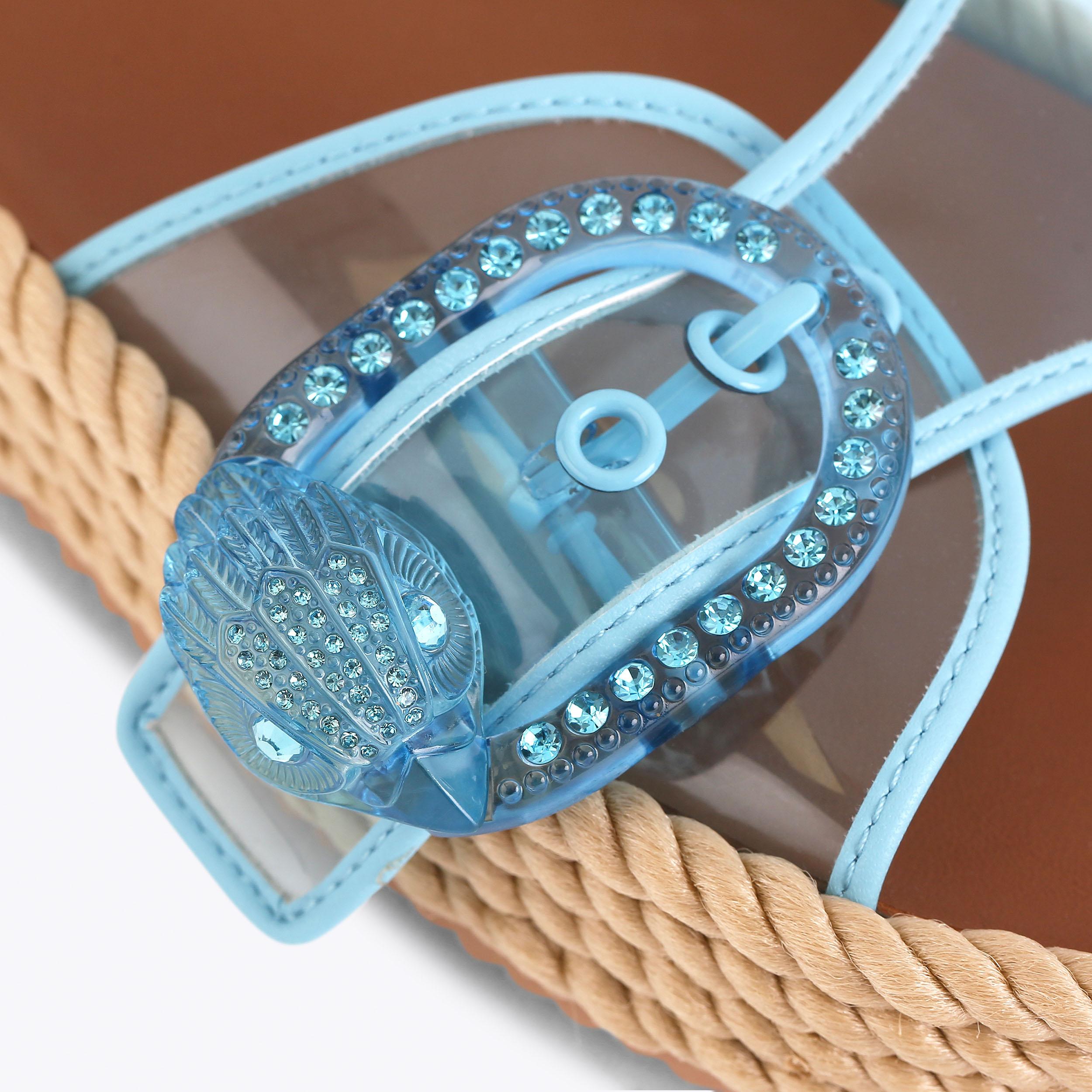 Mayfair Rope Slide — Transparent Blue Vinyl Sandal, view 6