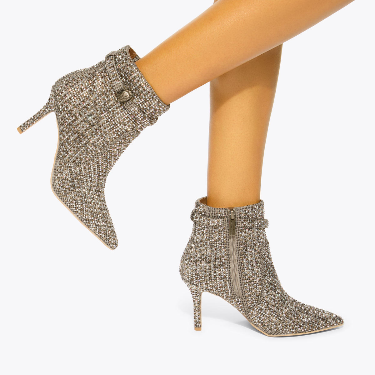 Kensington Ankle Boot — Beige Combination Crystal Boot, worn on foot