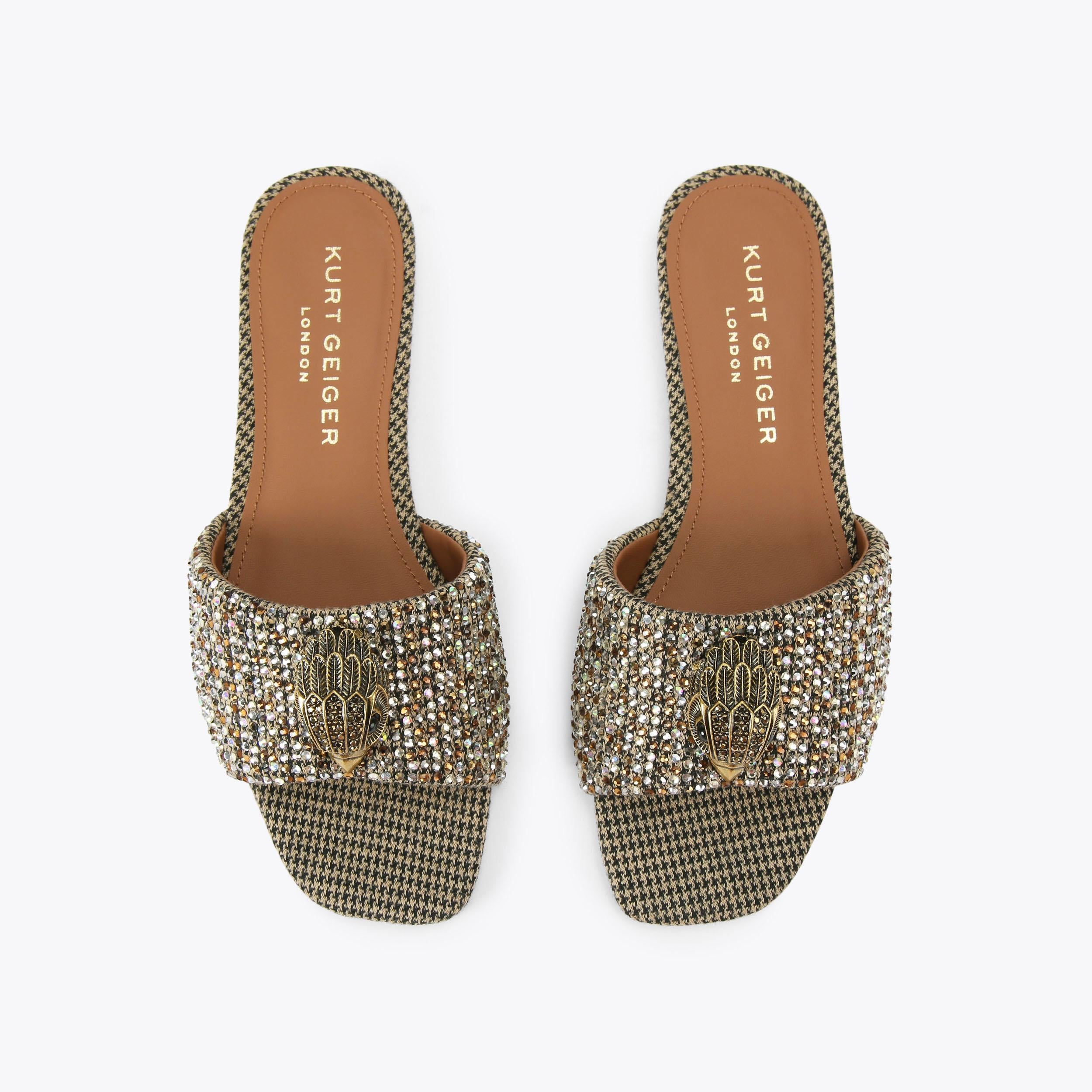 Kensington Flat Sandal — Beige Combination Crystal Slide, view 3