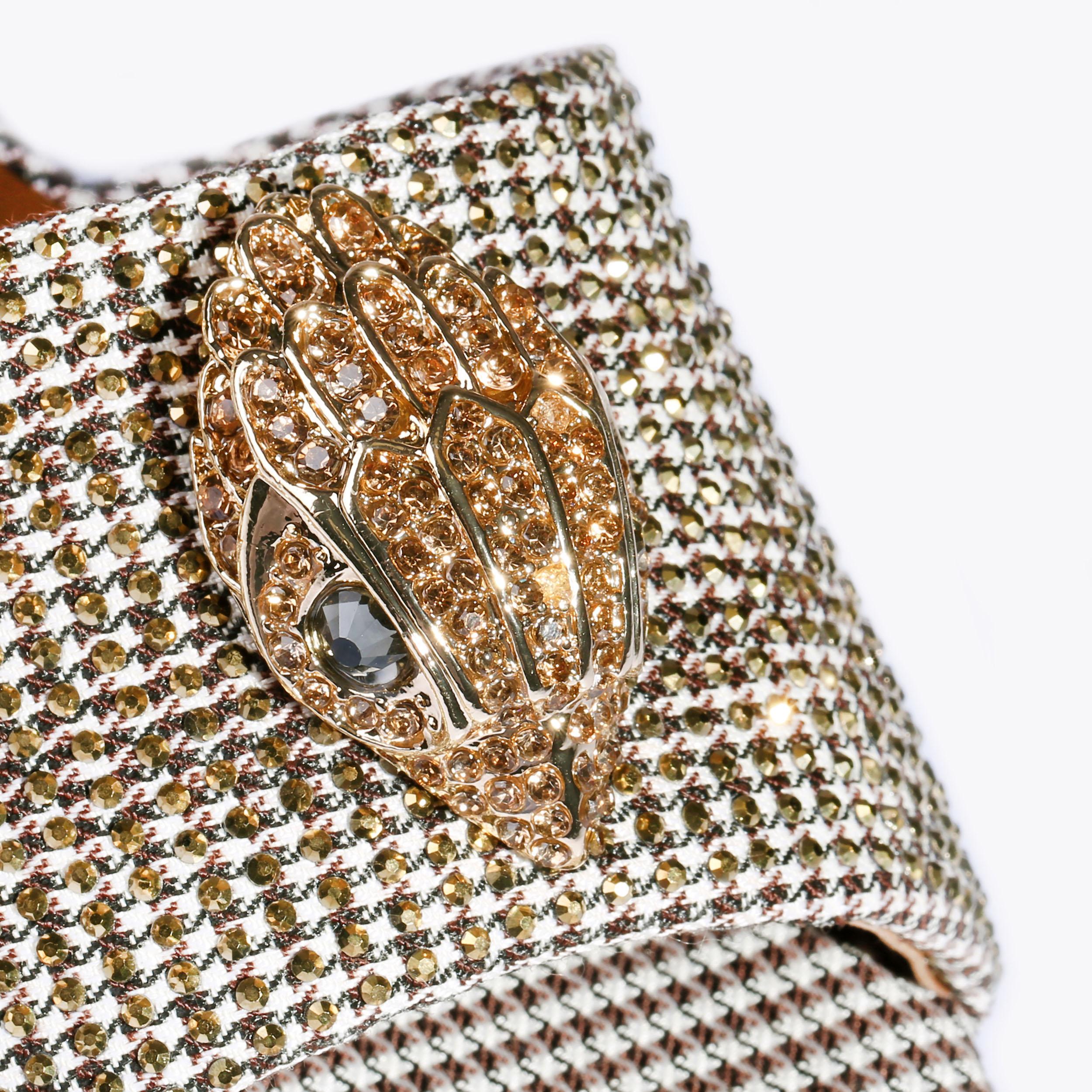 Kensington Flat Sandal — Beige Houndstooth Crystal Slide, view 5