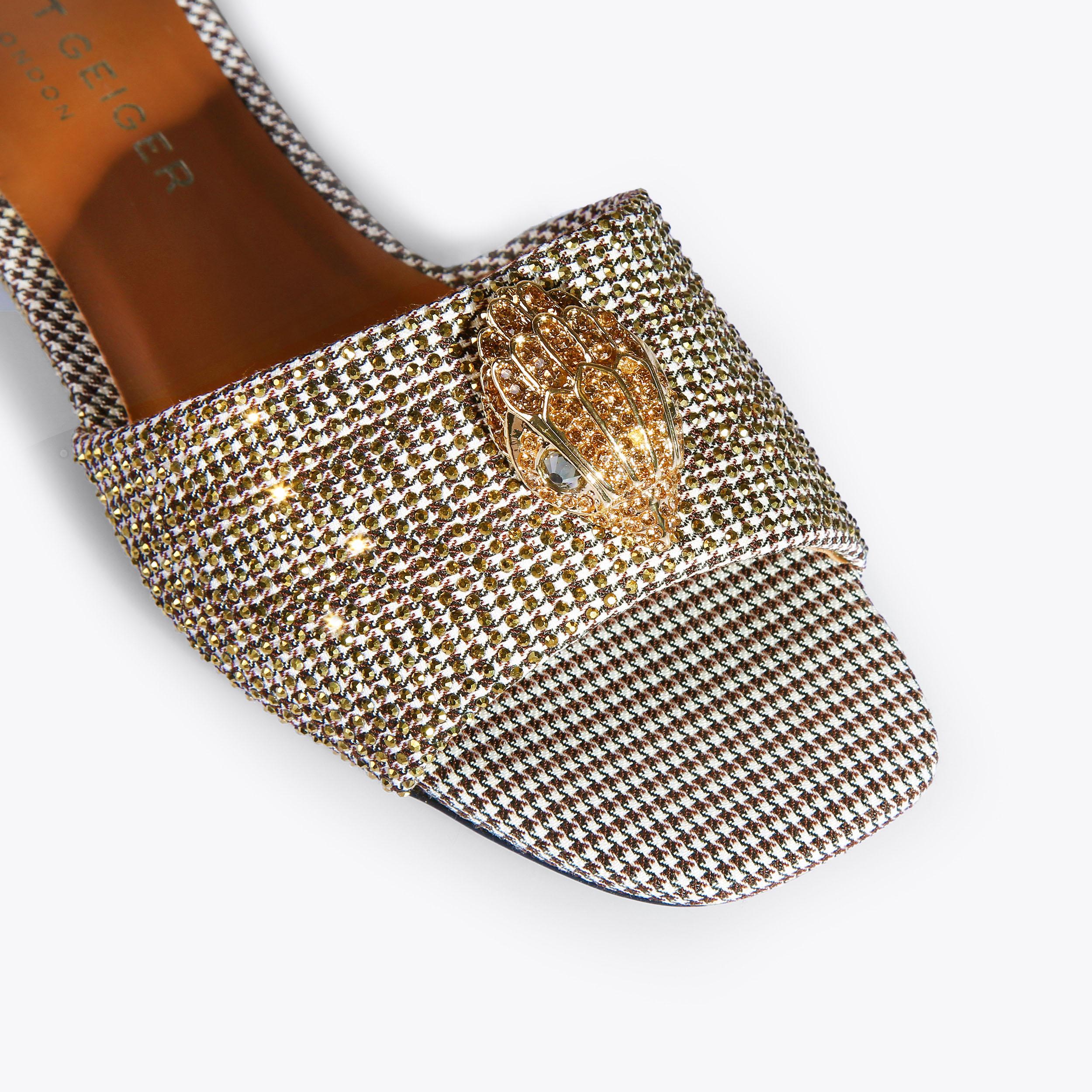 Kensington Flat Sandal — Beige Houndstooth Crystal Slide, detail