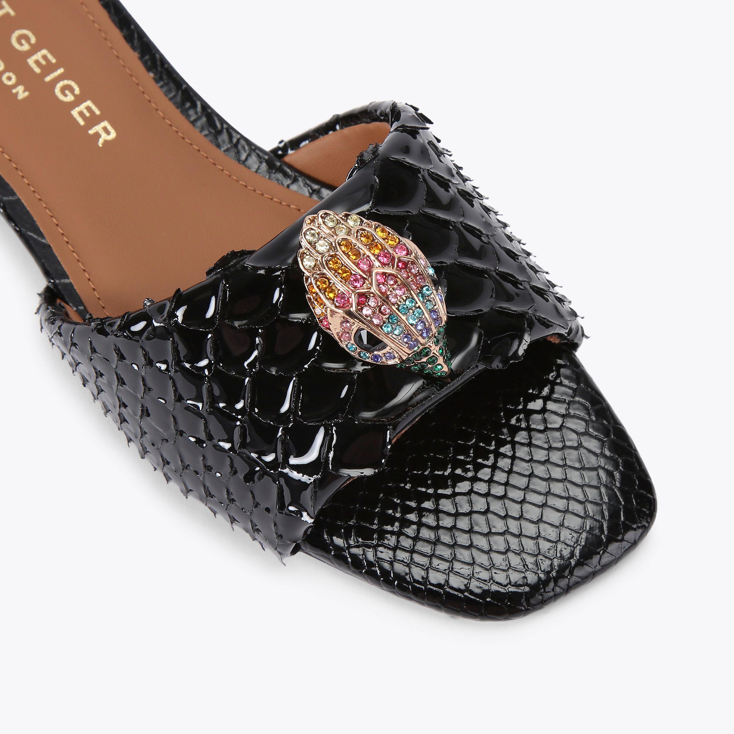 Kensington Flat Sandal — Black Lizard-Embossed Leather Slide, view 5