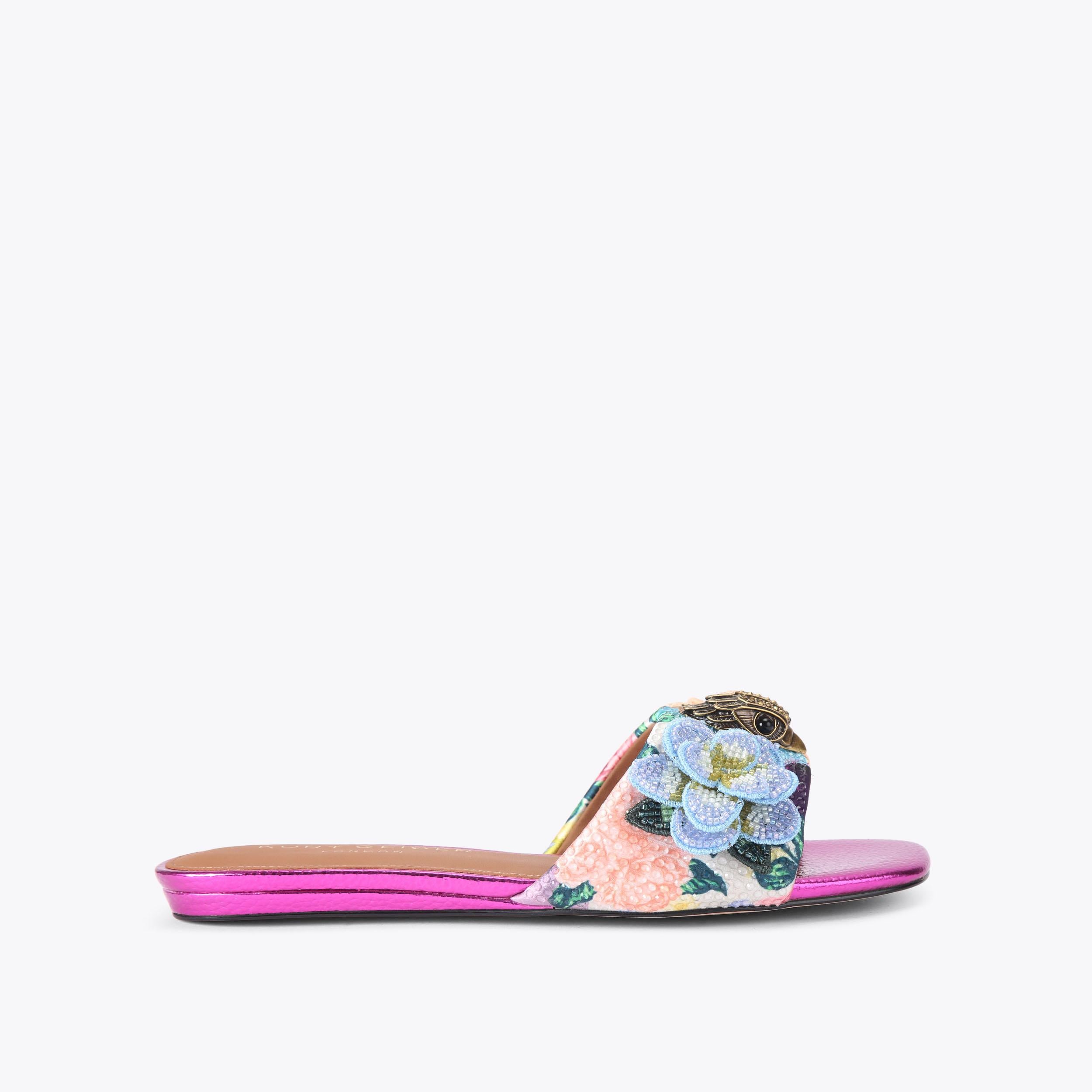 Kensington — Bone Combination Floral Flat Sandal, worn on foot