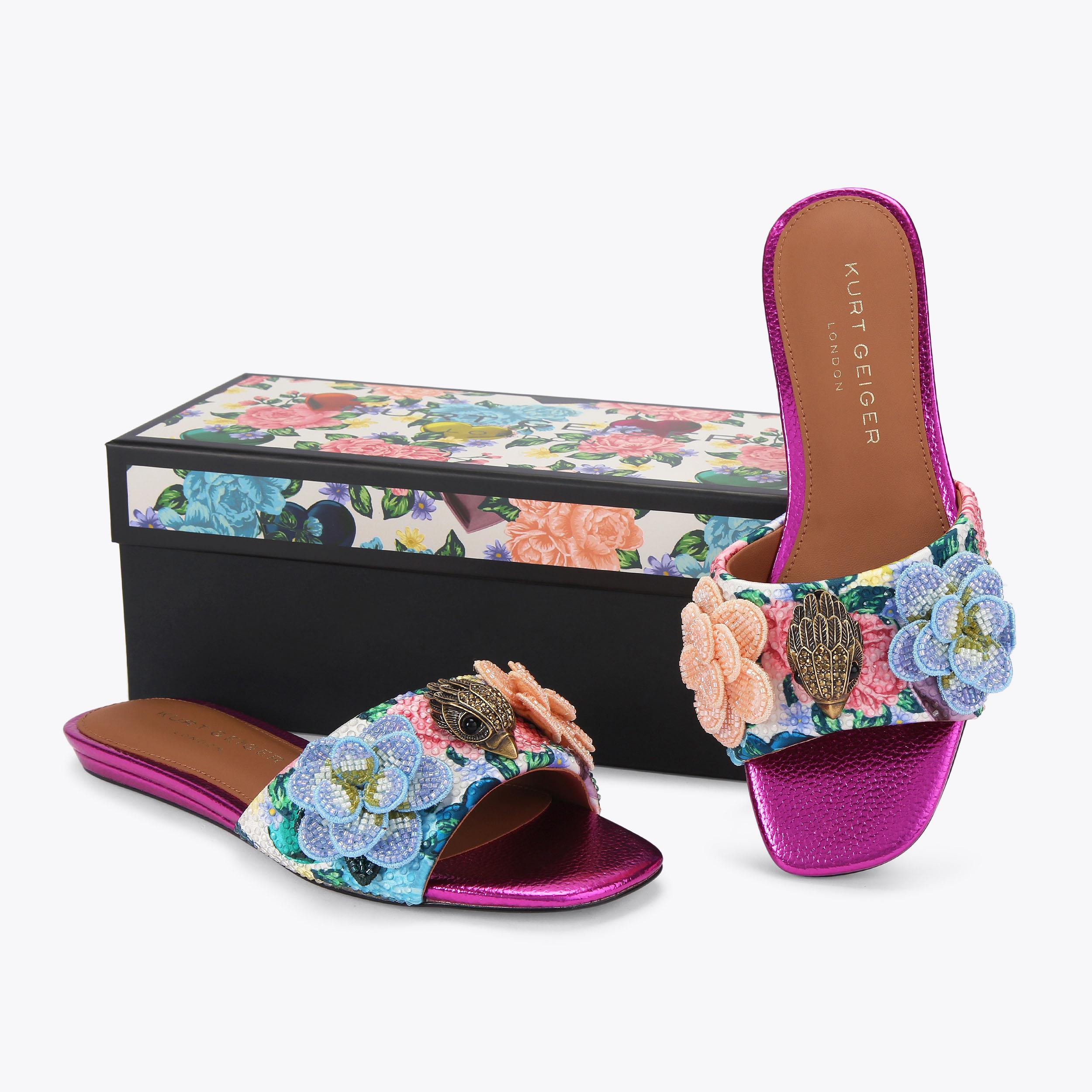 Kensington — Bone Combination Floral Flat Sandal, view 6
