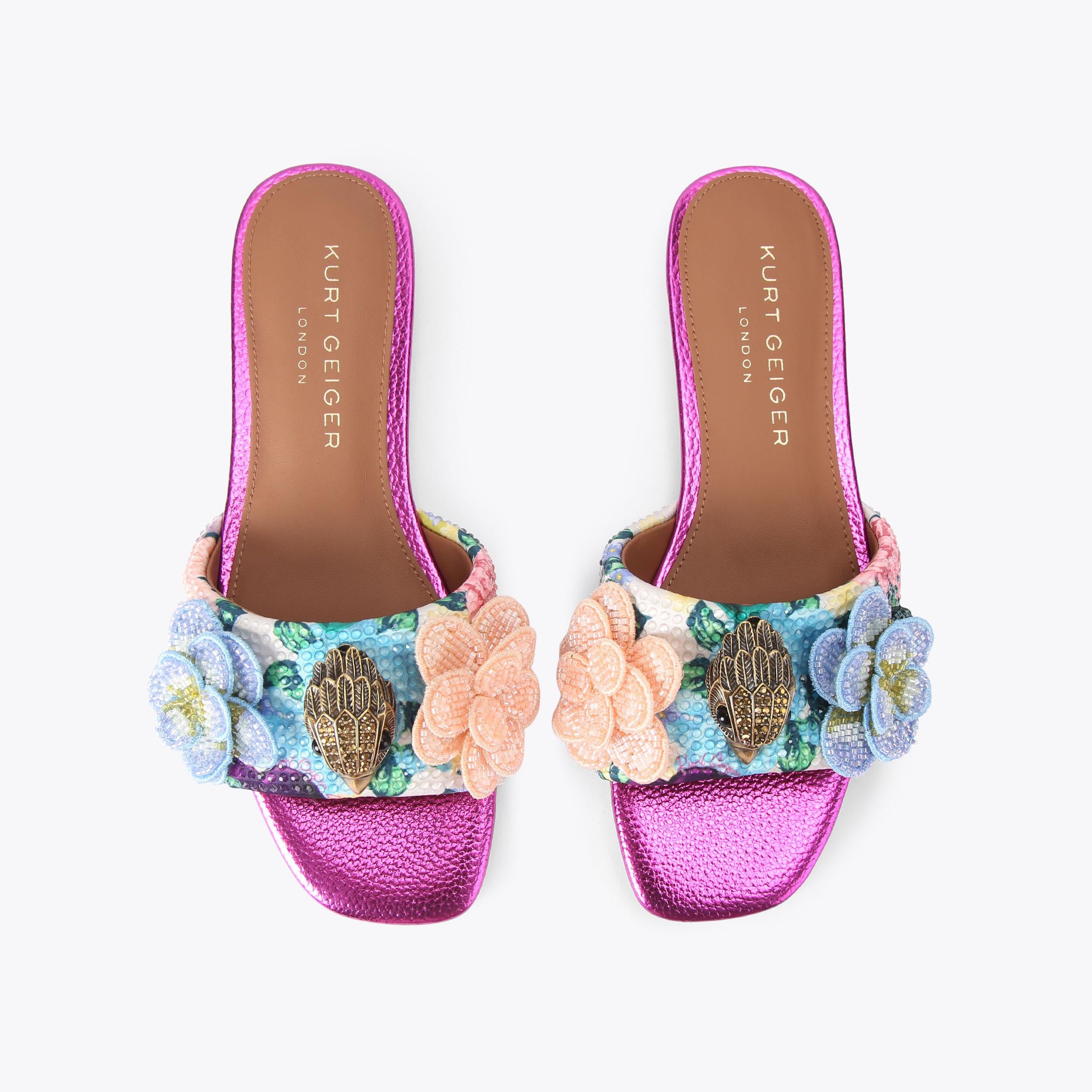 Kensington — Bone Combination Floral Flat Sandal, view 3
