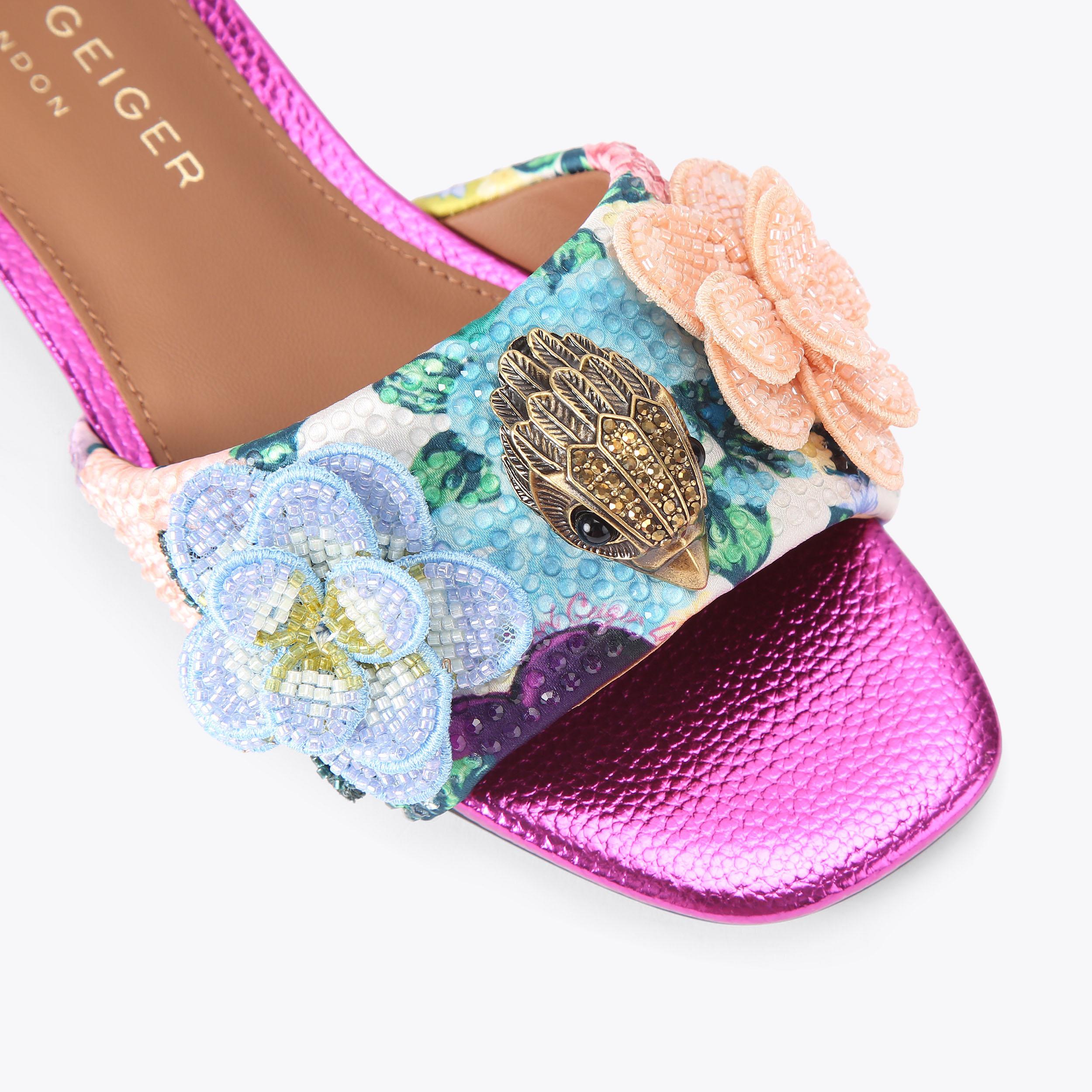 Kensington — Bone Combination Floral Flat Sandal, view 5