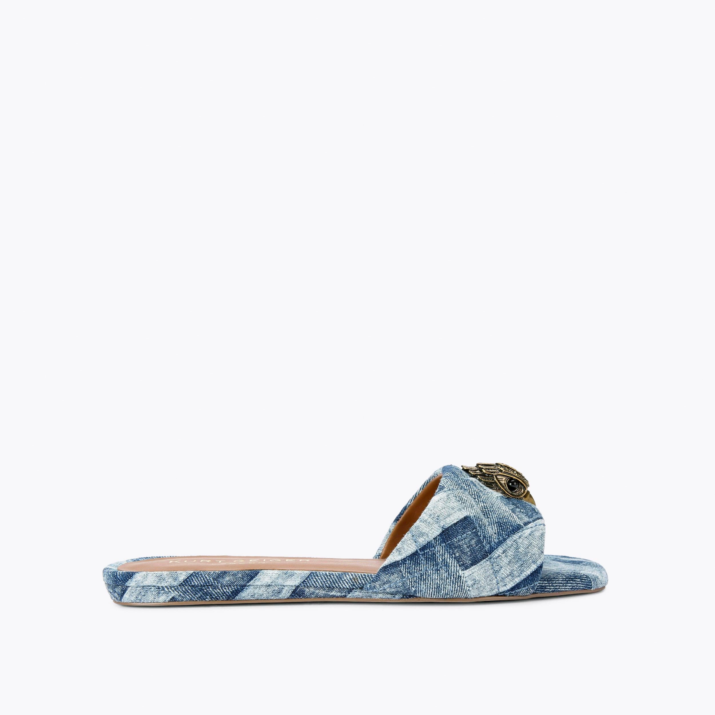 Kurt Geiger London Kensington Flat Sandal — Denim Eagle Head Slide