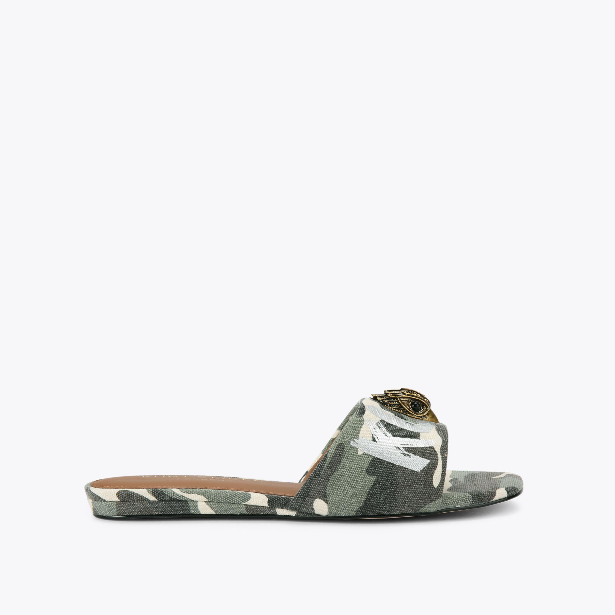 Kensington — Camouflage Canvas Flat Sandal, side profile