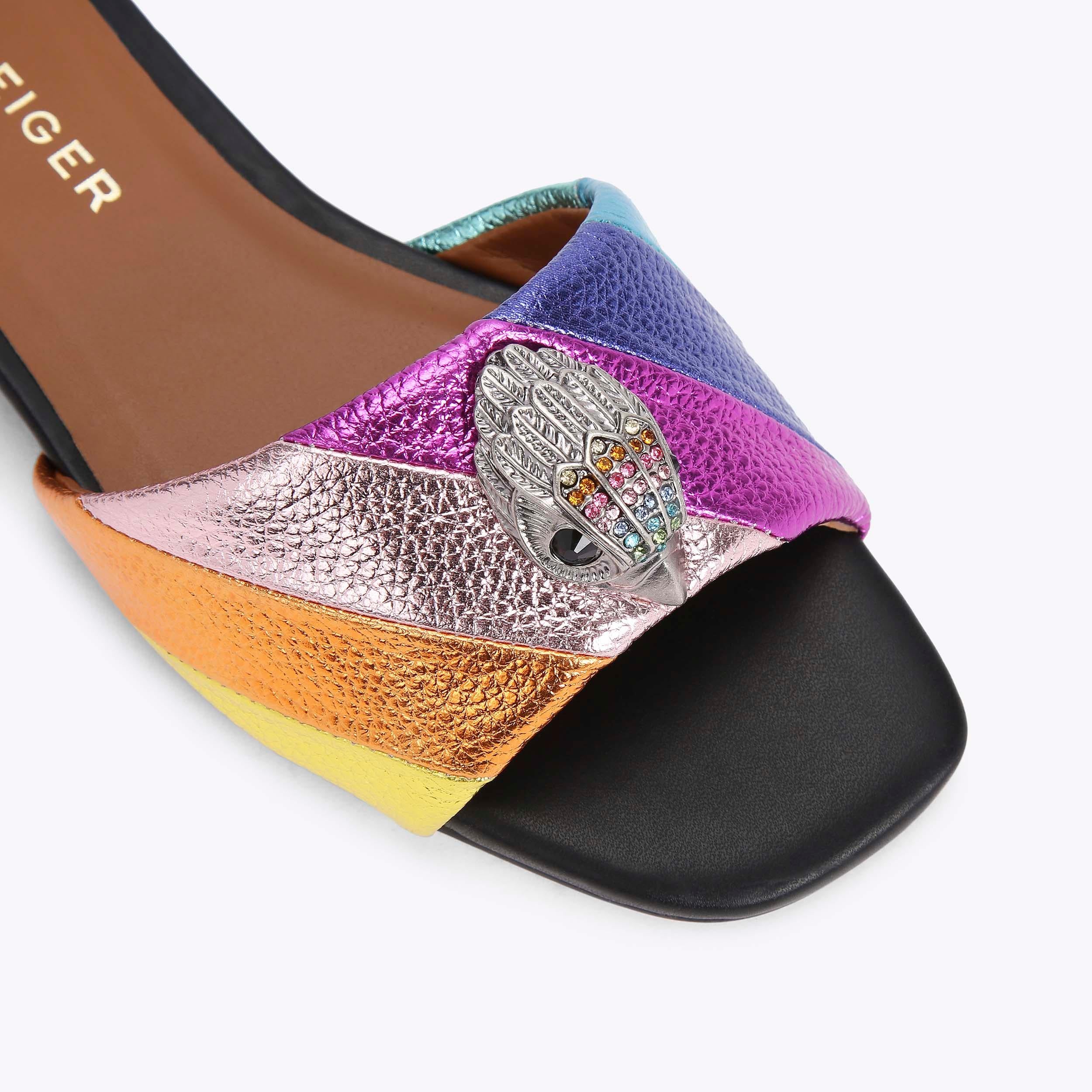 Kensington Flat Sandal — Multicolour Leather Slide, detail