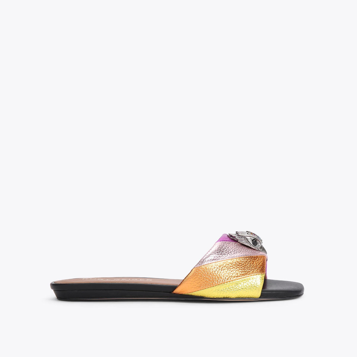 Kensington Flat Sandal — Multicolour Leather Slide, side profile