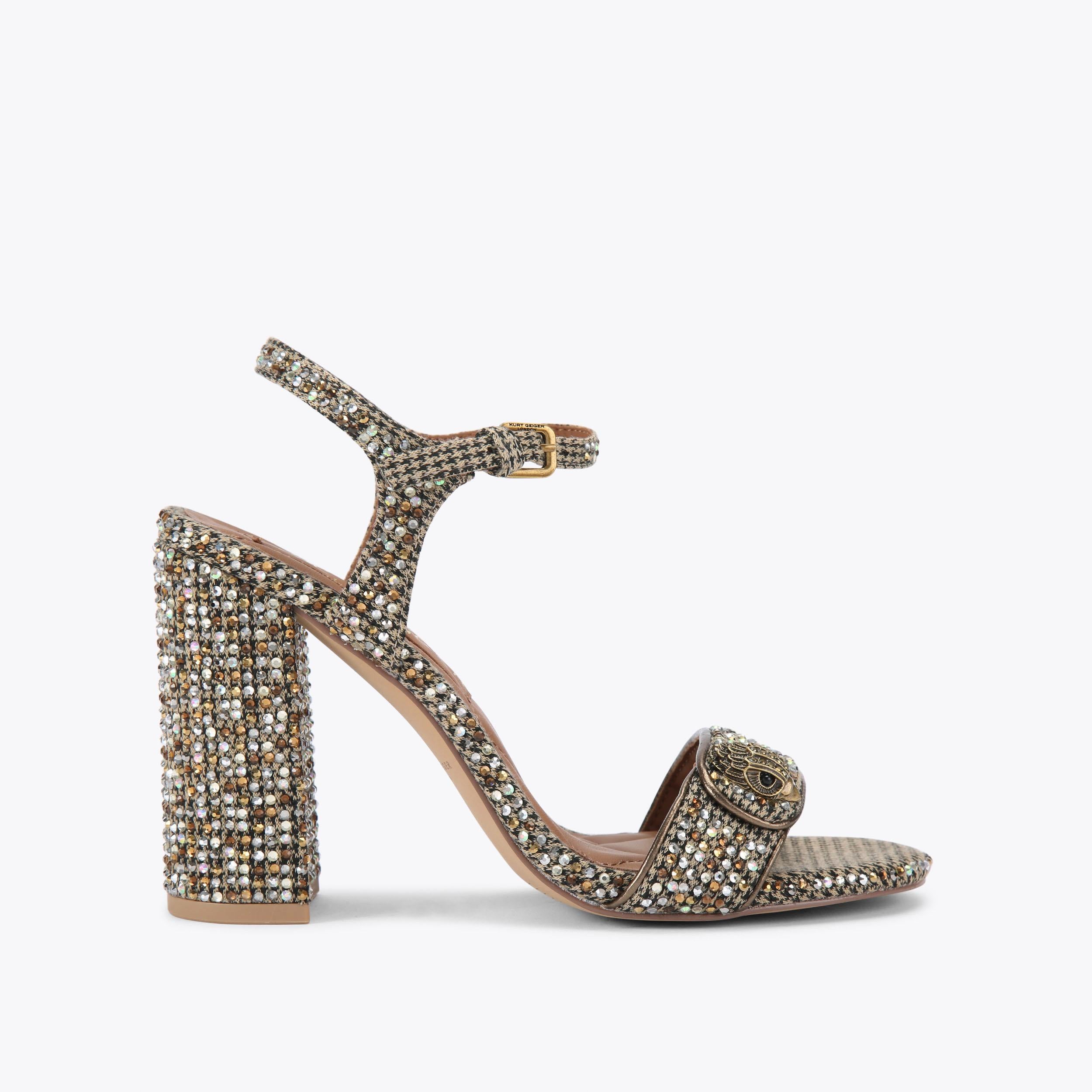 Kensington Langley — Beige Houndstooth Heeled Sandal, side profile
