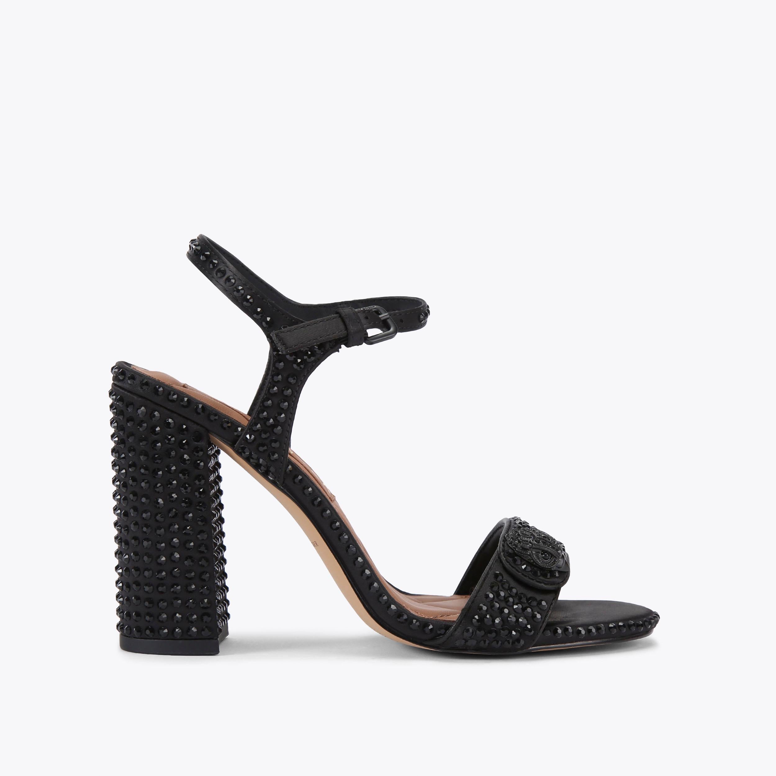 Kensington Langley — Black Crystal Satin Sandal, side profile