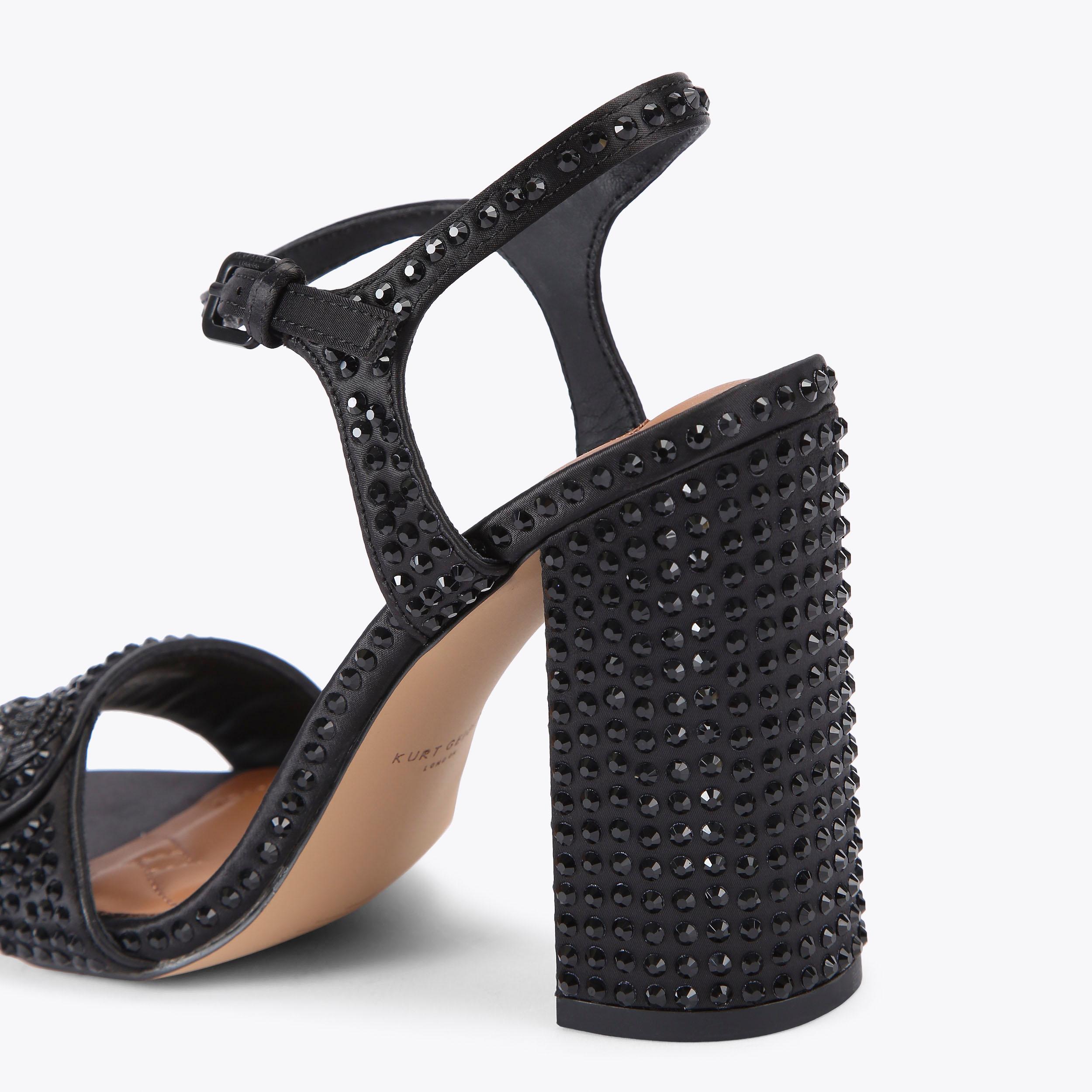 Kensington Langley — Black Crystal Satin Sandal, detail