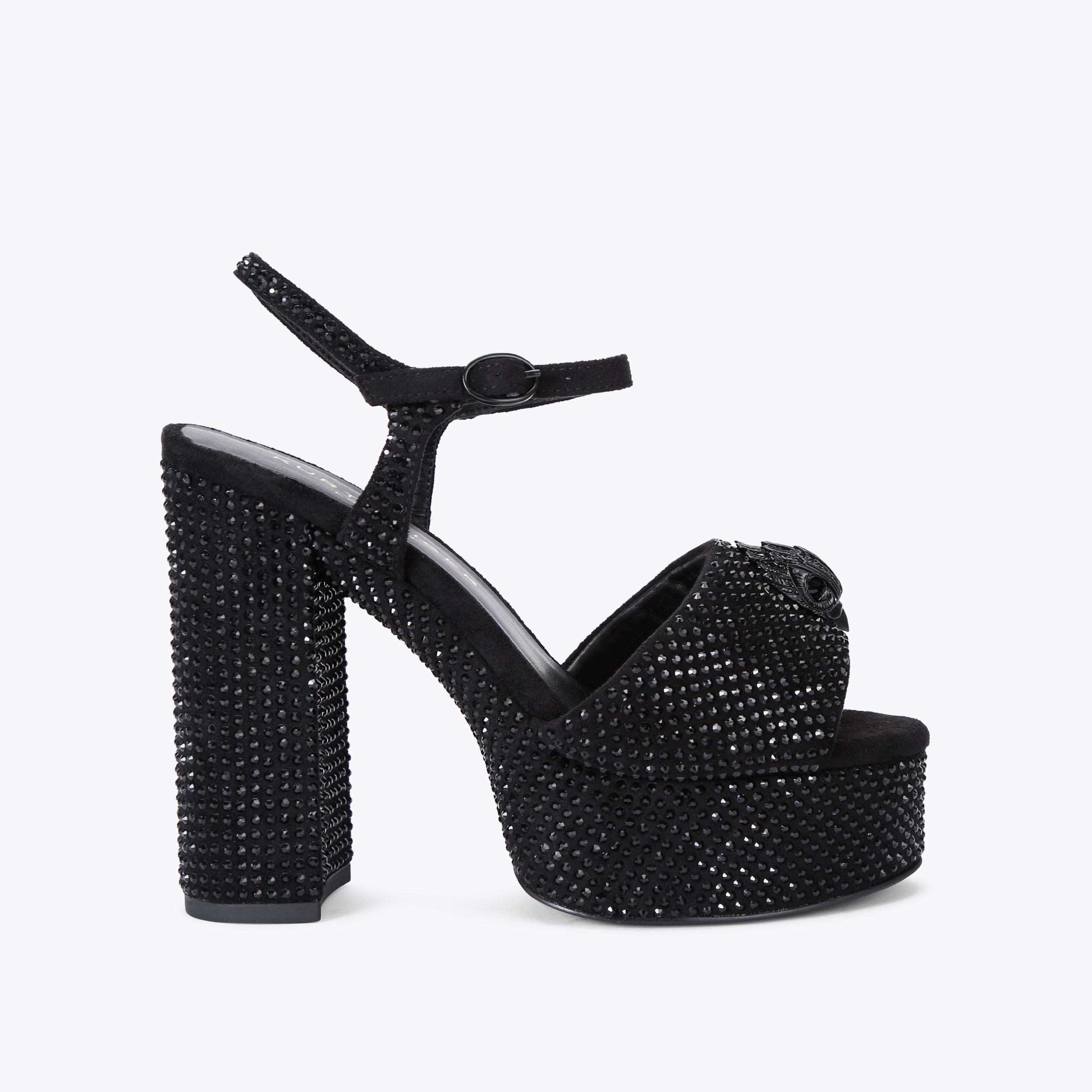 Kensington Platform — Black Crystal Sandal, side profile