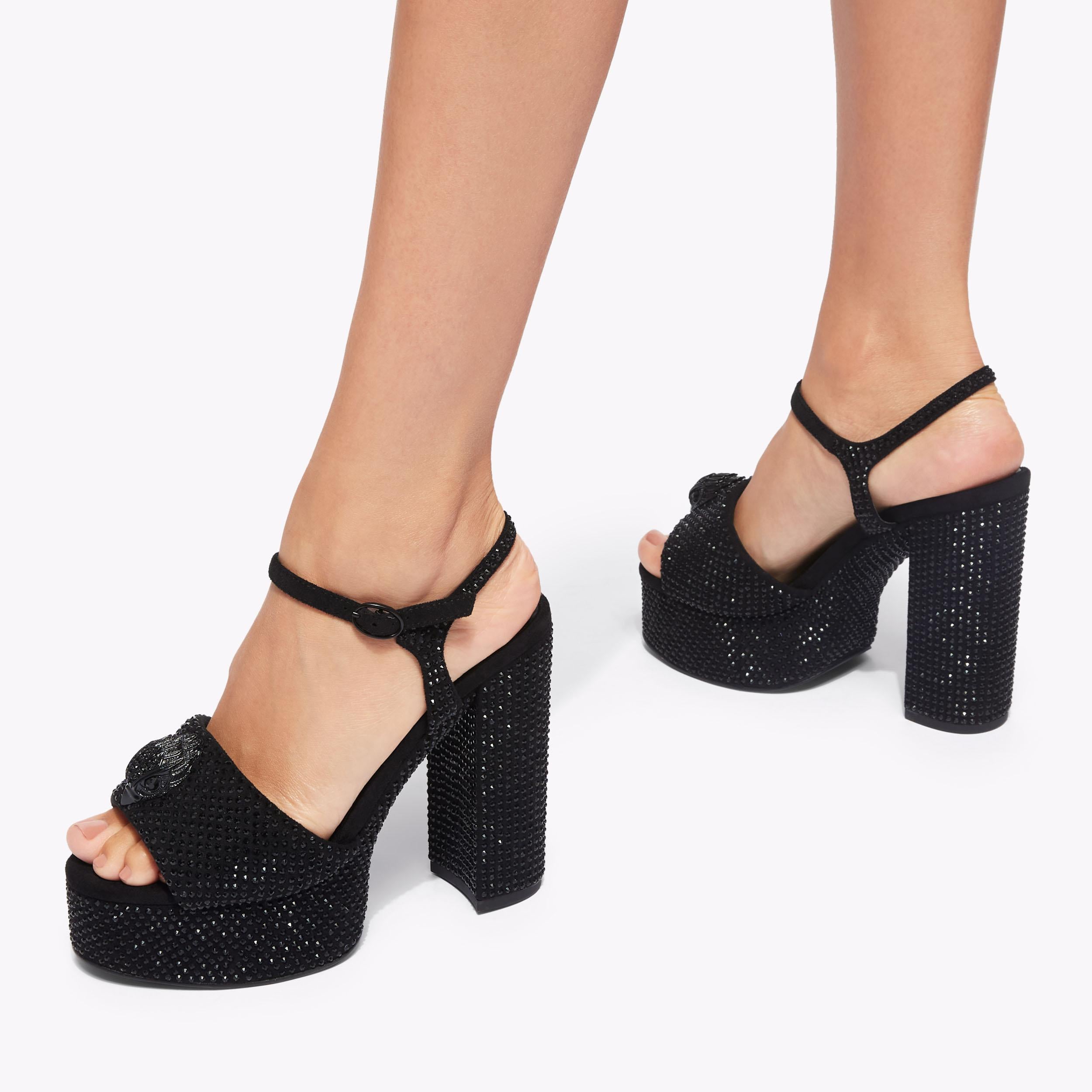 Kensington Platform — Black Crystal Sandal, worn on foot