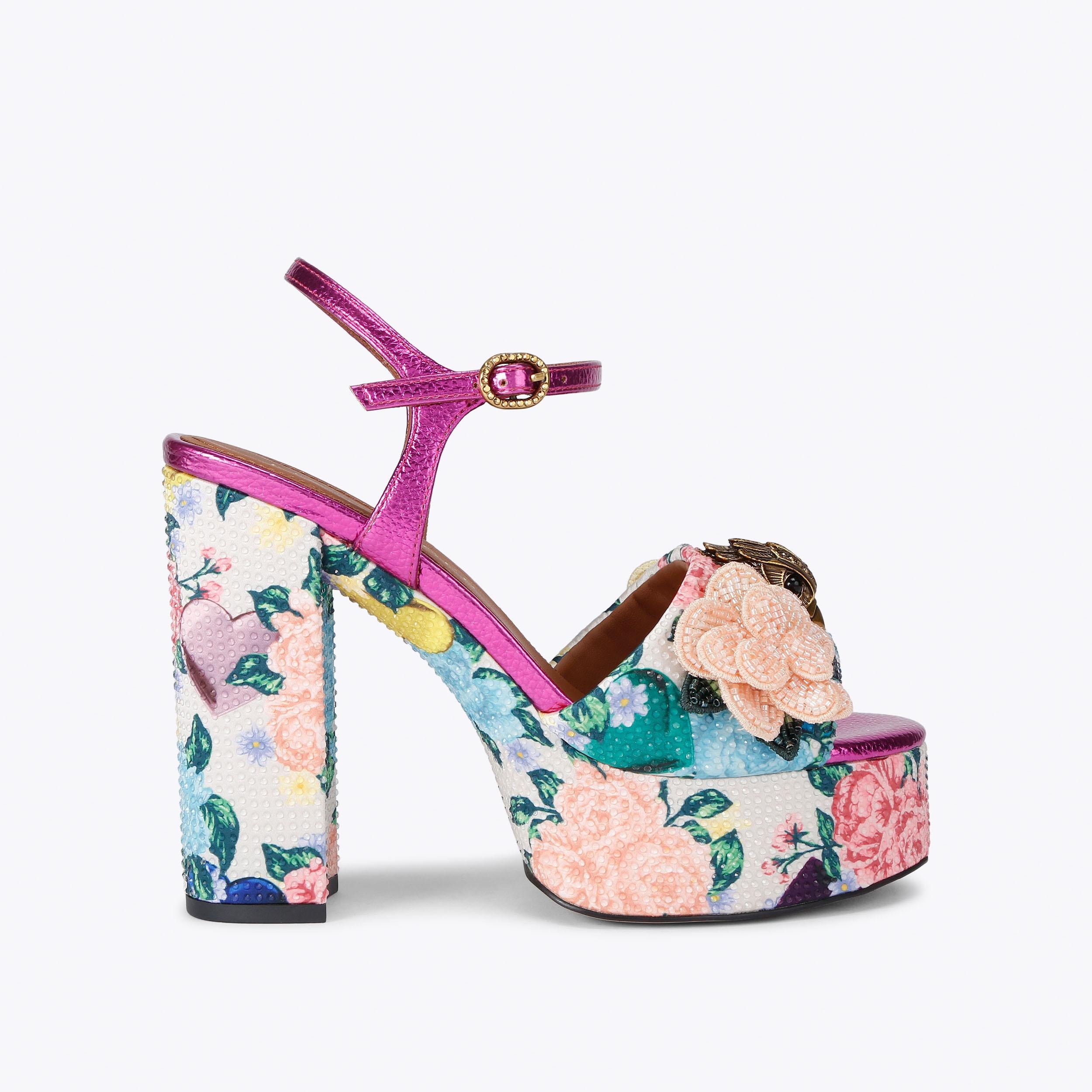 Kensington Platform — Bone Combination Floral Sandal, side profile