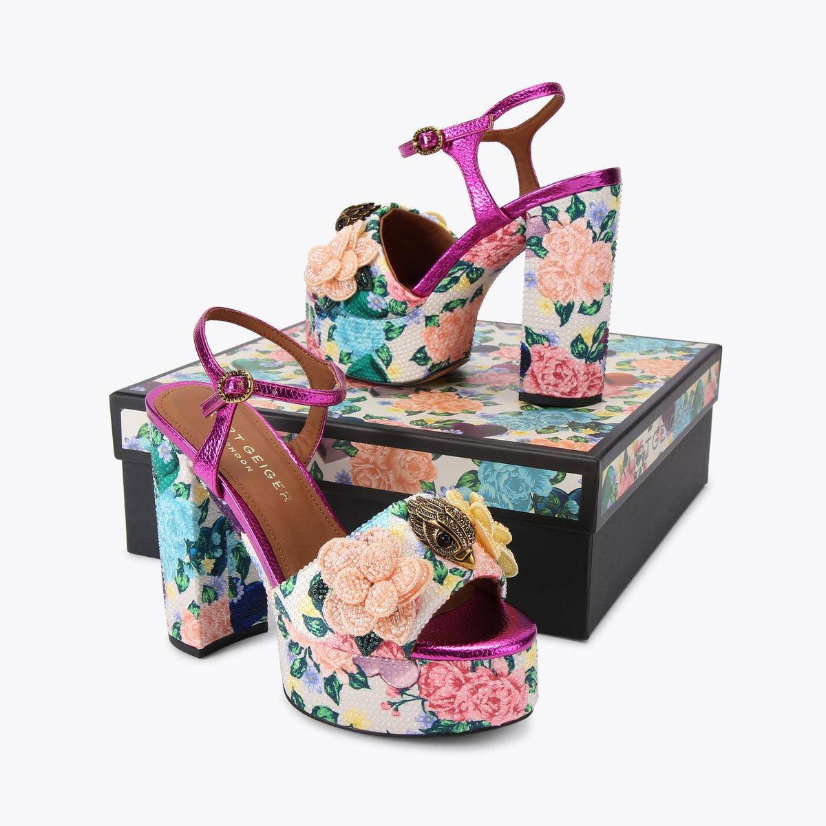 Kensington Platform — Bone Combination Floral Sandal, view 6