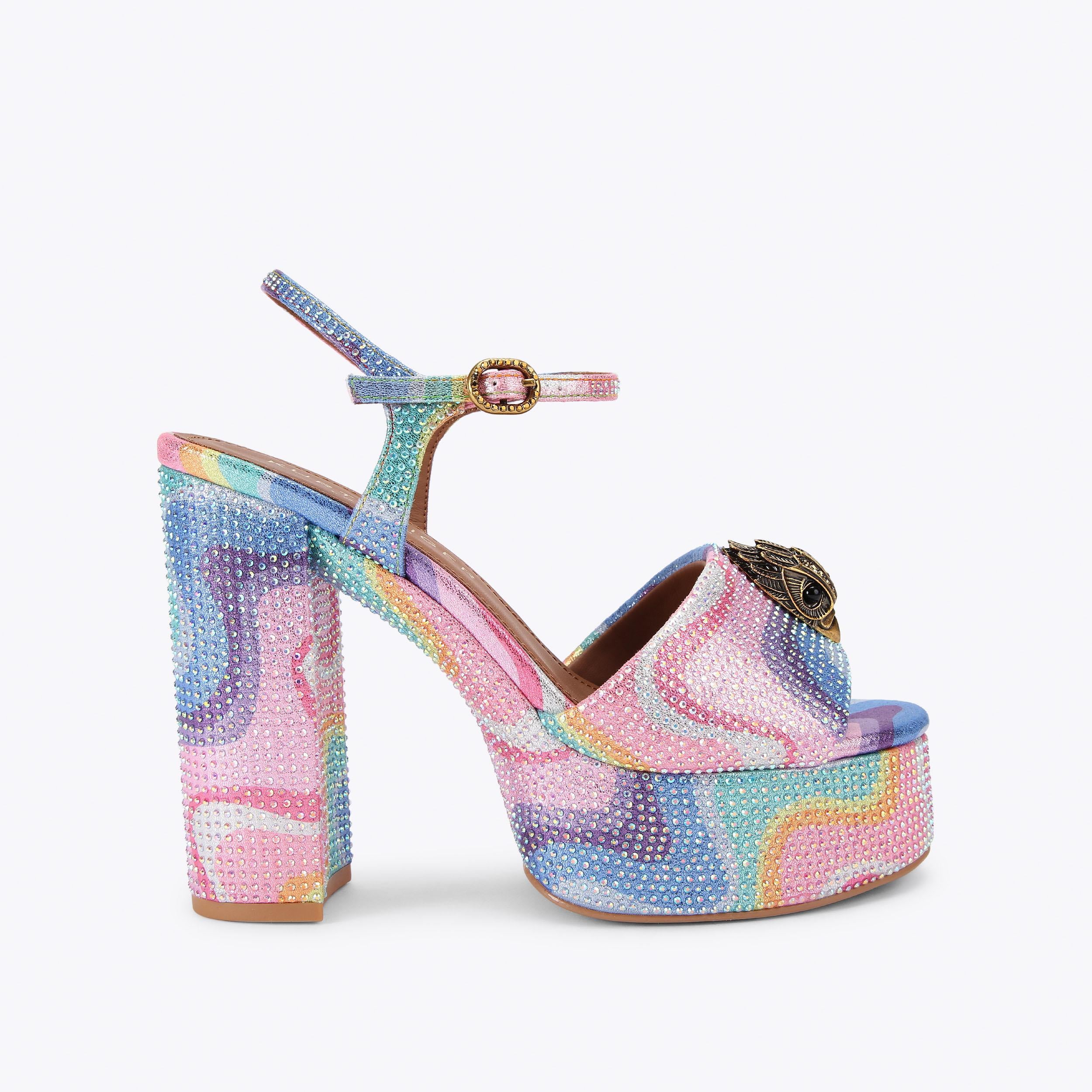 Kensington Platform — Pastel Rainbow Crystal Sandal, side profile