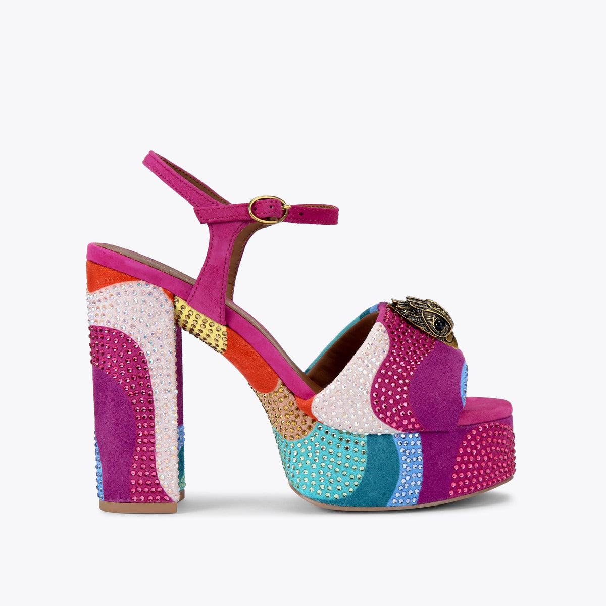 Kensington Platform — Multicolour Swirl Crystal Sandal, side profile