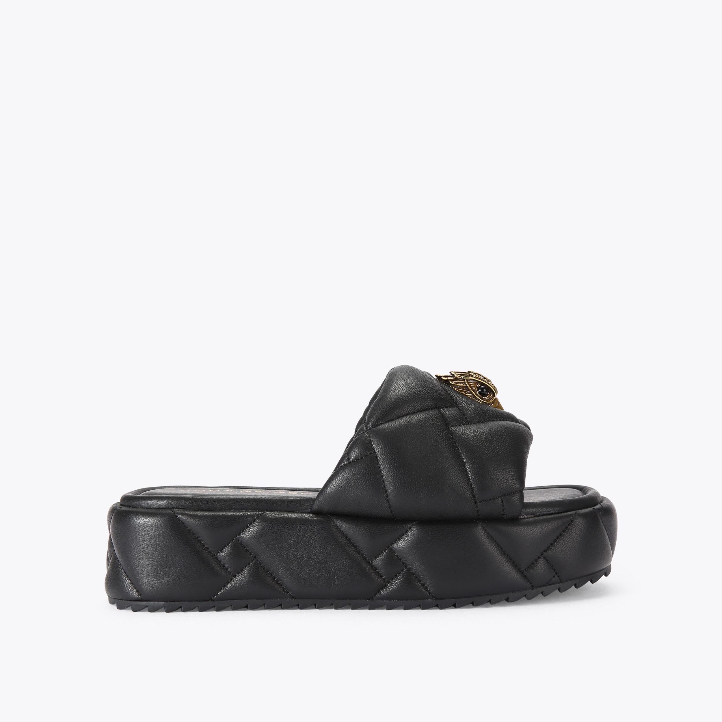 Kensington Puff — Black Leather Flatform Sandal, side profile