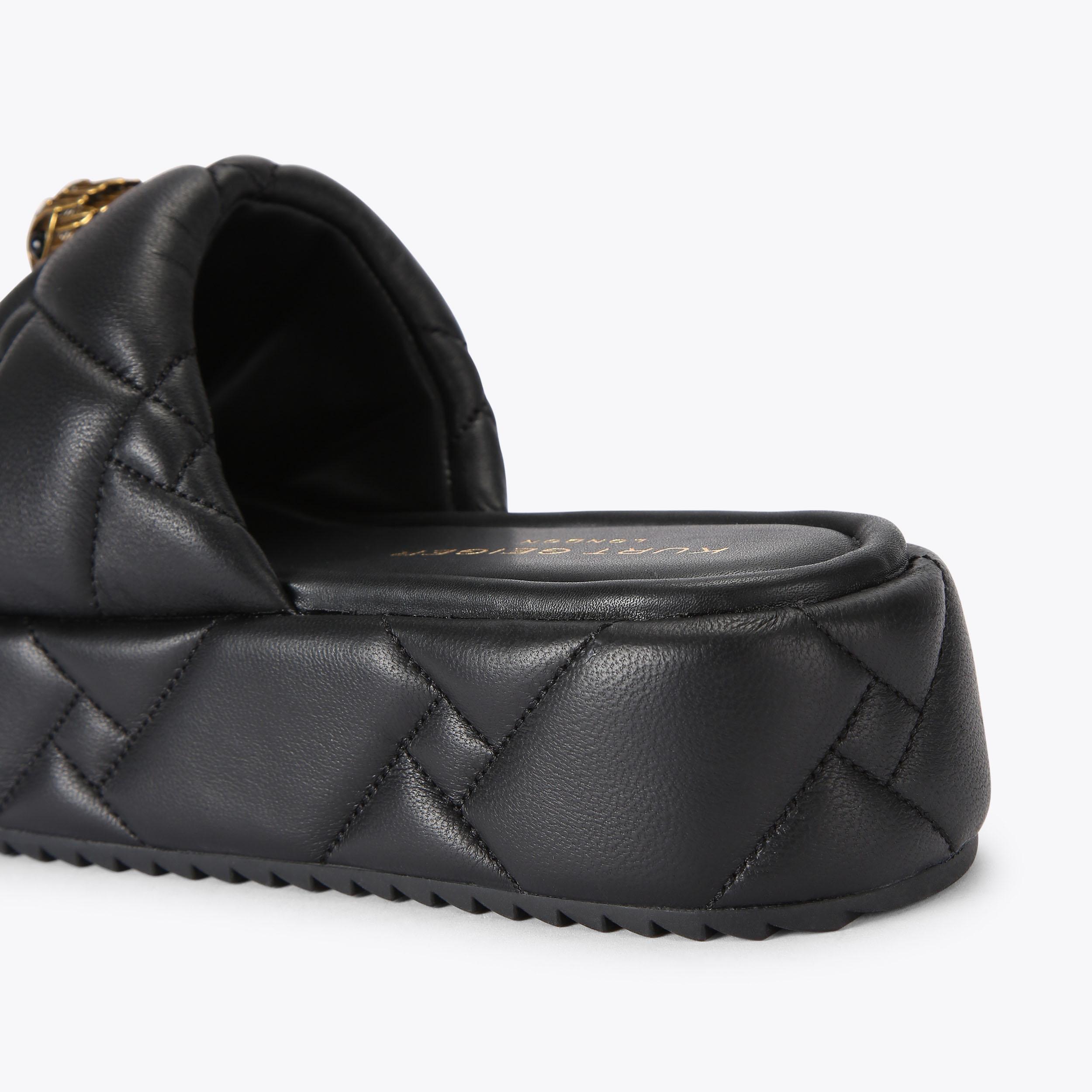 Kensington Puff — Black Leather Flatform Sandal, detail