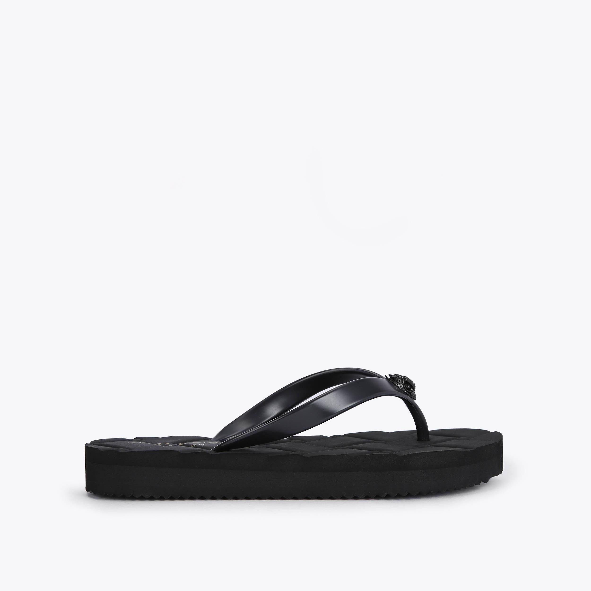 Kensington Quilted — Black Textile Flip Flop, side profile