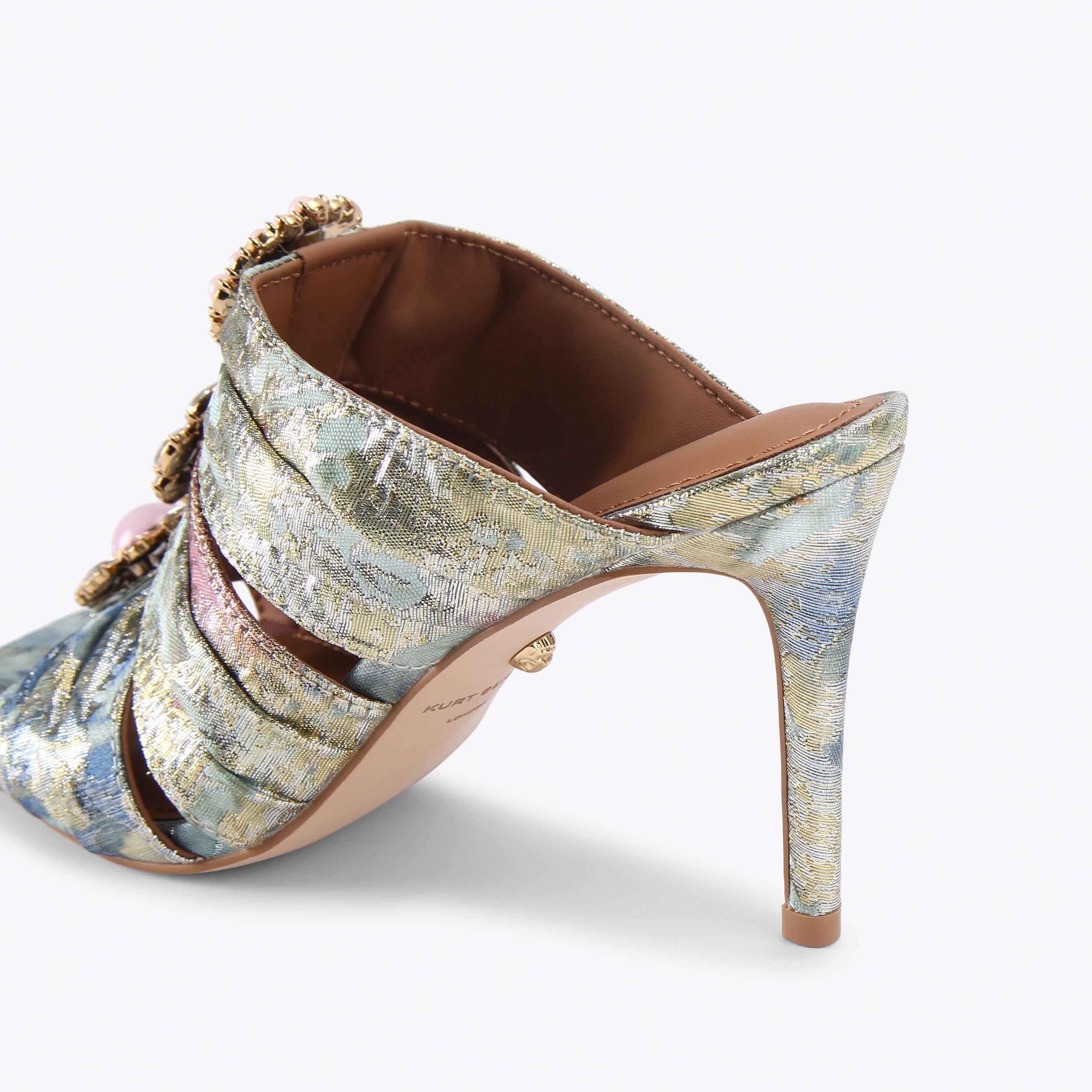 Kensington Soft Bow Mule — Green Iridescent Sandal, detail