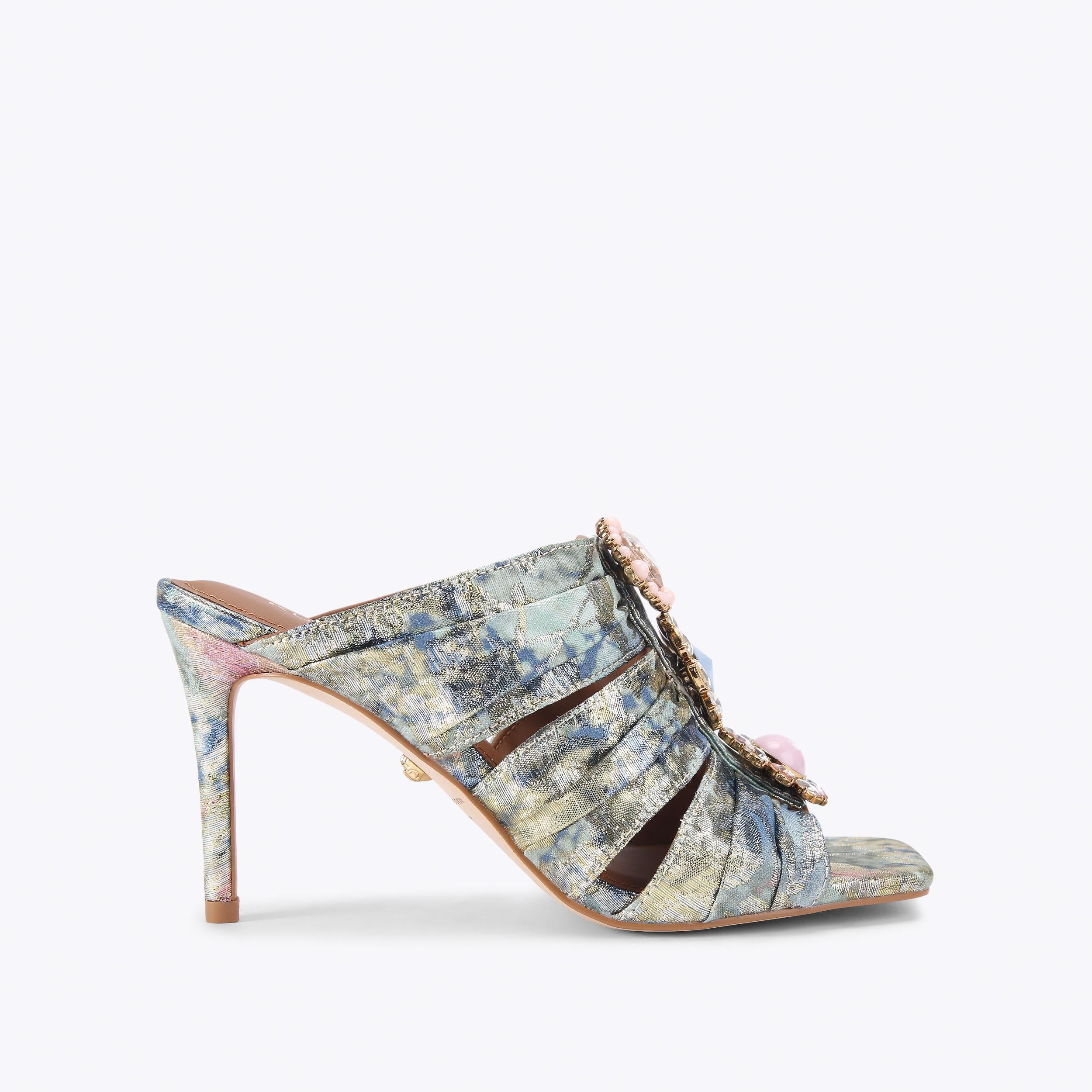 Kensington Soft Bow Mule — Green Iridescent Sandal, side profile