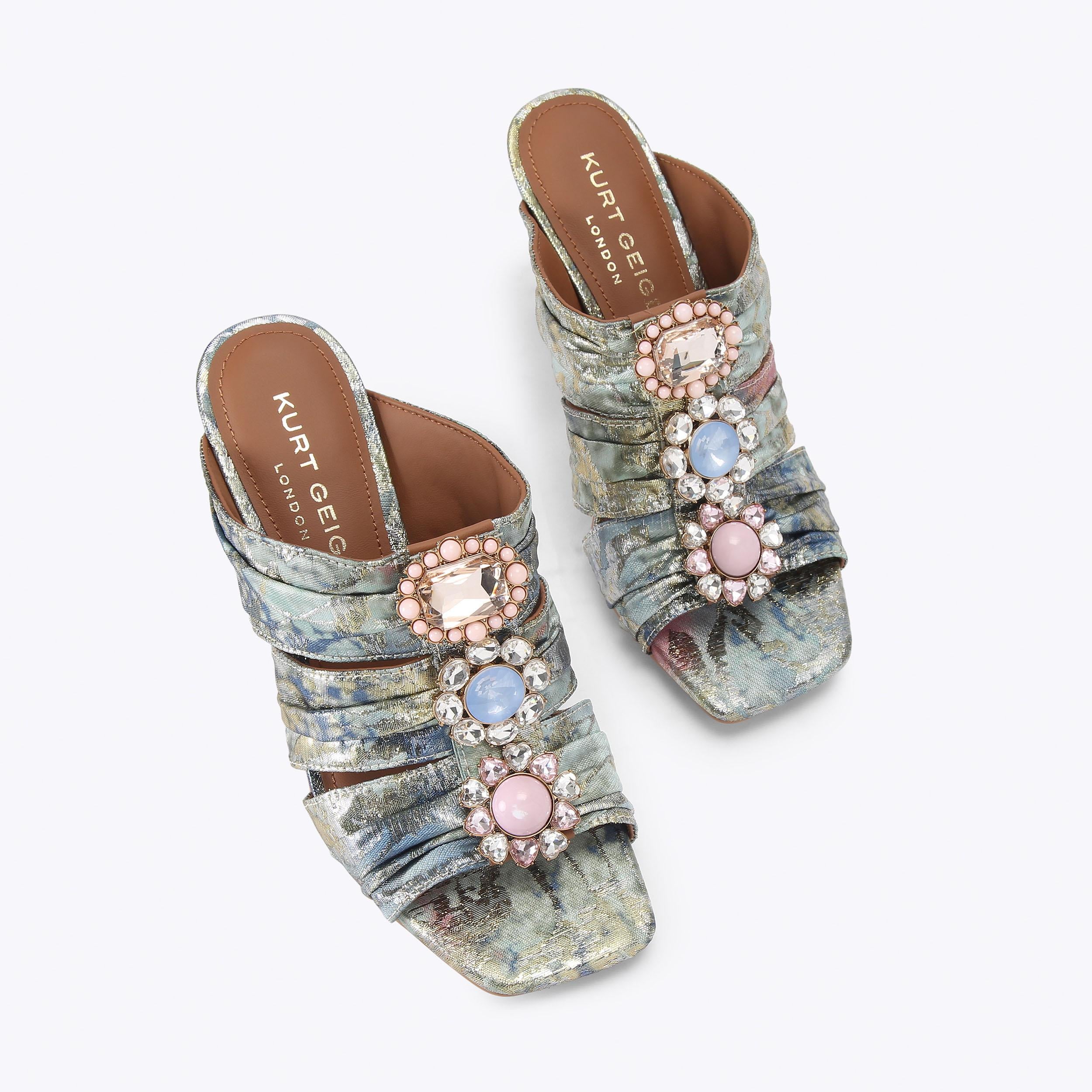 Kensington Soft Bow Mule — Green Iridescent Sandal, view 3