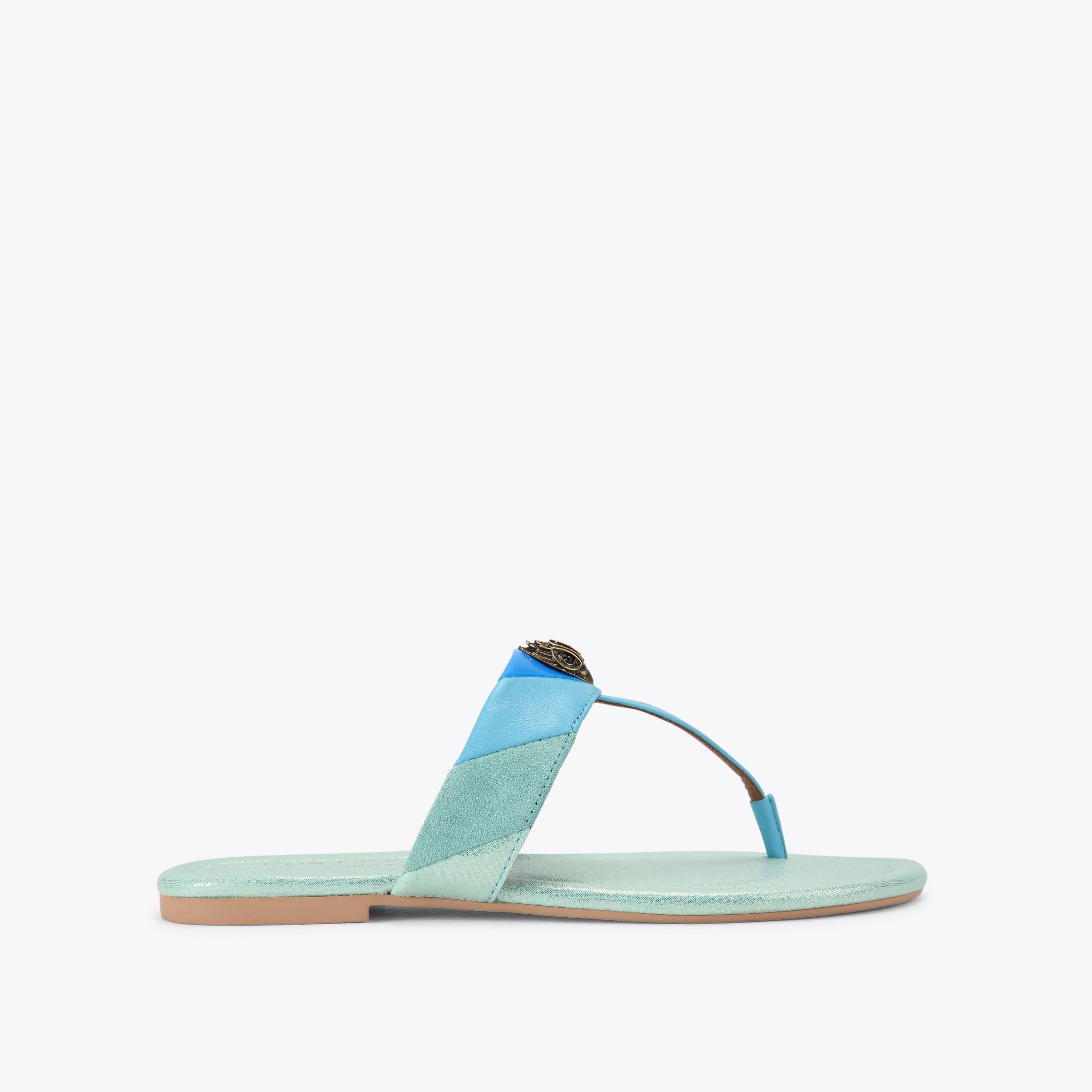 Kensington T-Bar — Blue Leather Sandal, side profile
