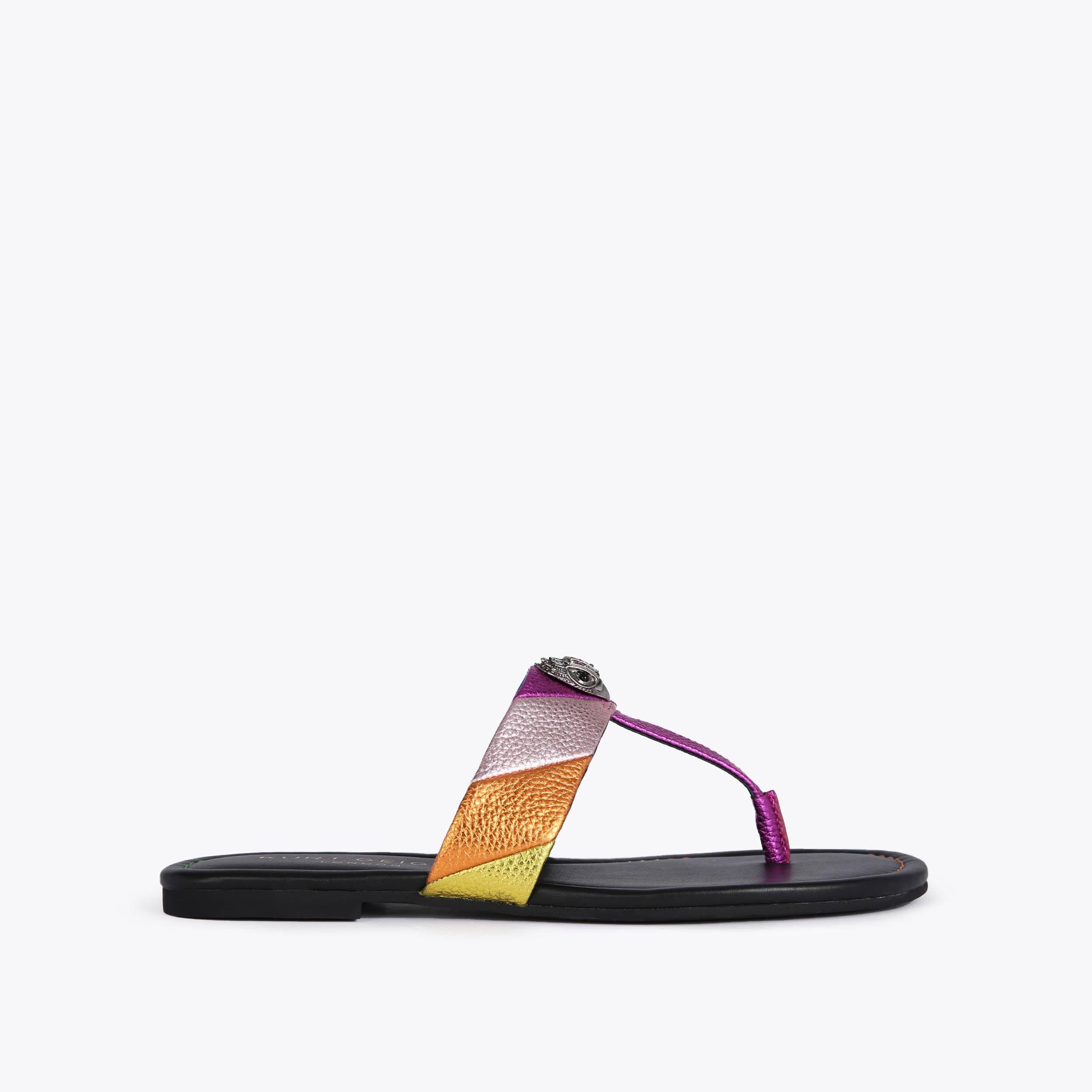 Kensington T-Bar — Multicolour Leather Sandal, side profile