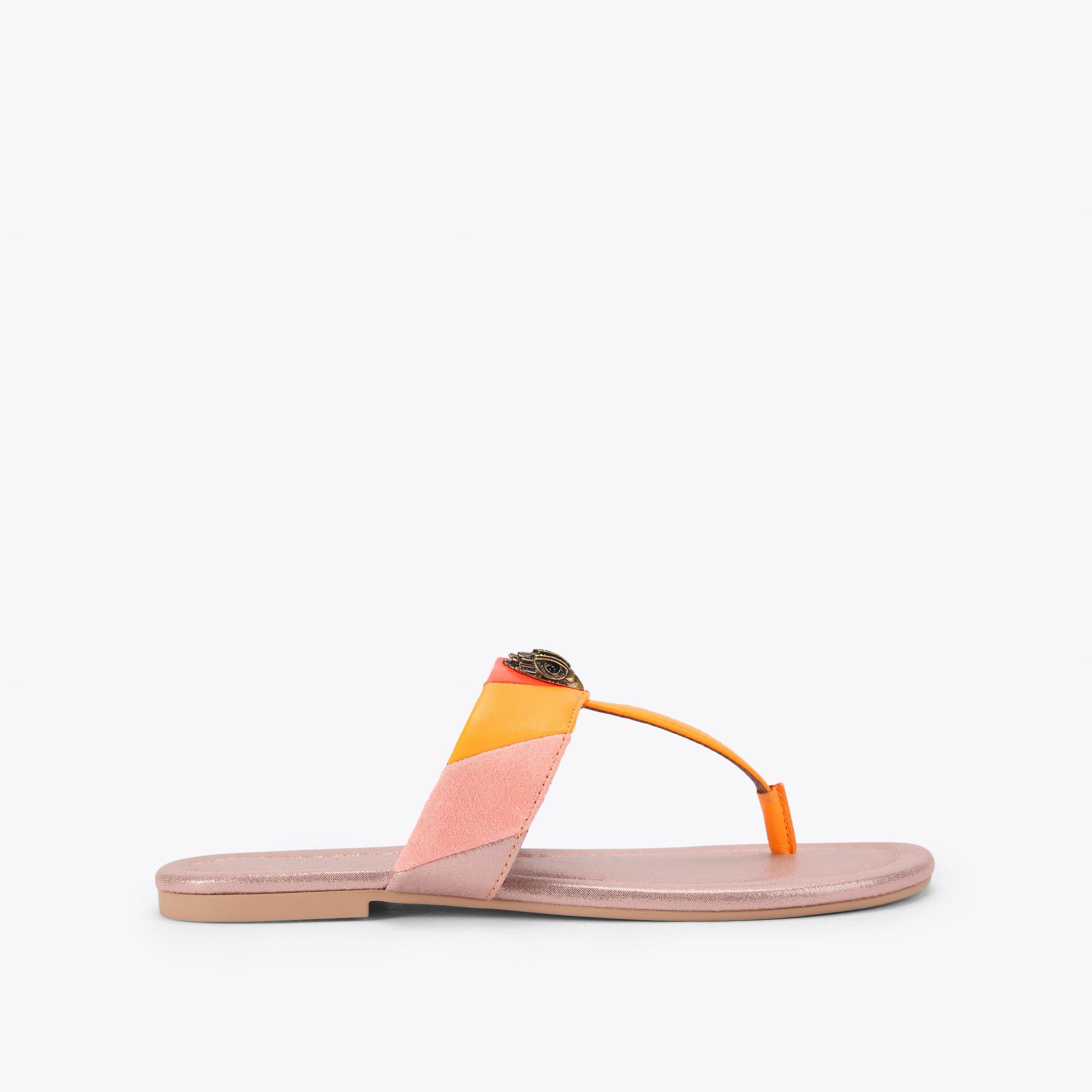 Kensington T-Bar — Pink Combination Leather Sandal, side profile