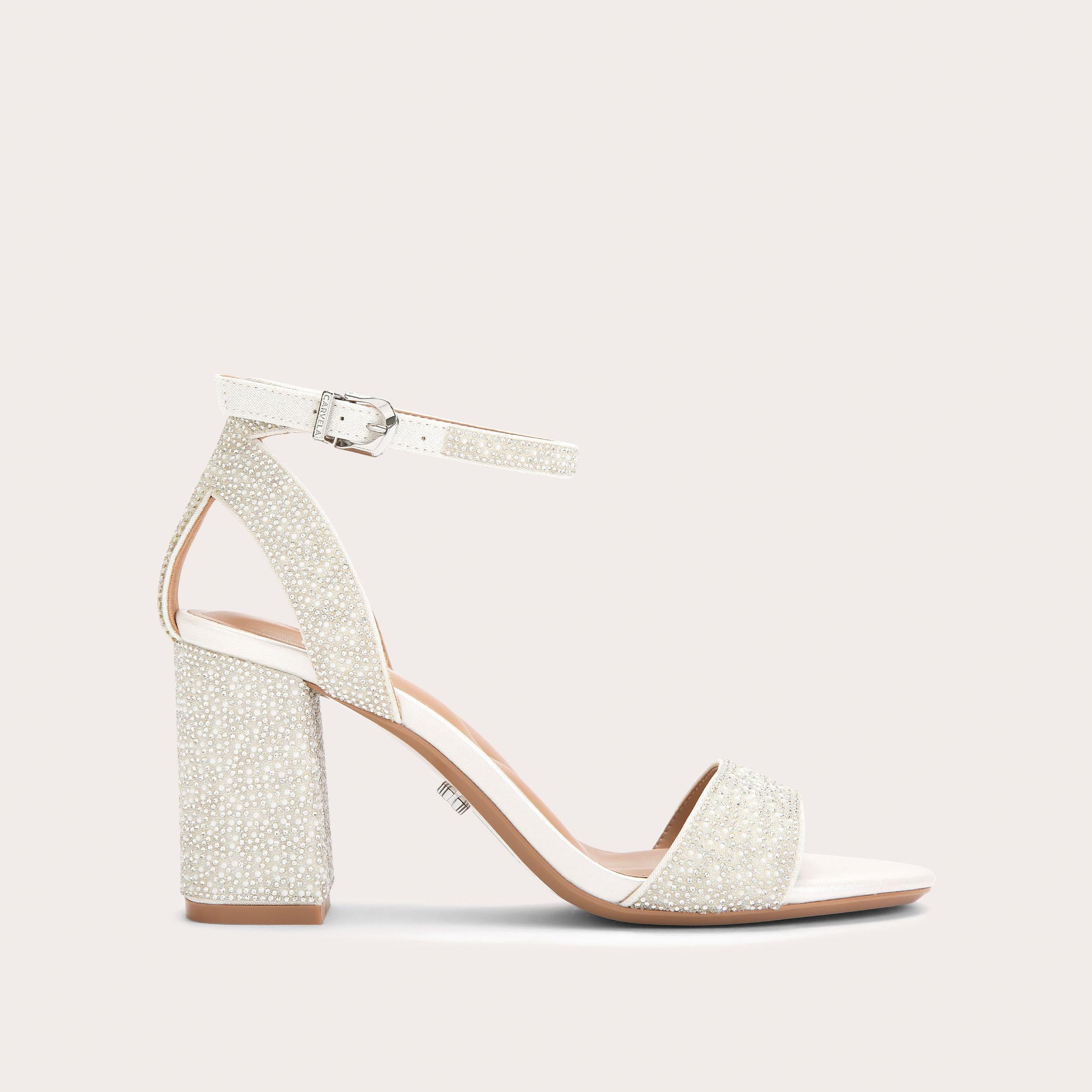 Kianni — White Crystal Heeled Sandal, side profile