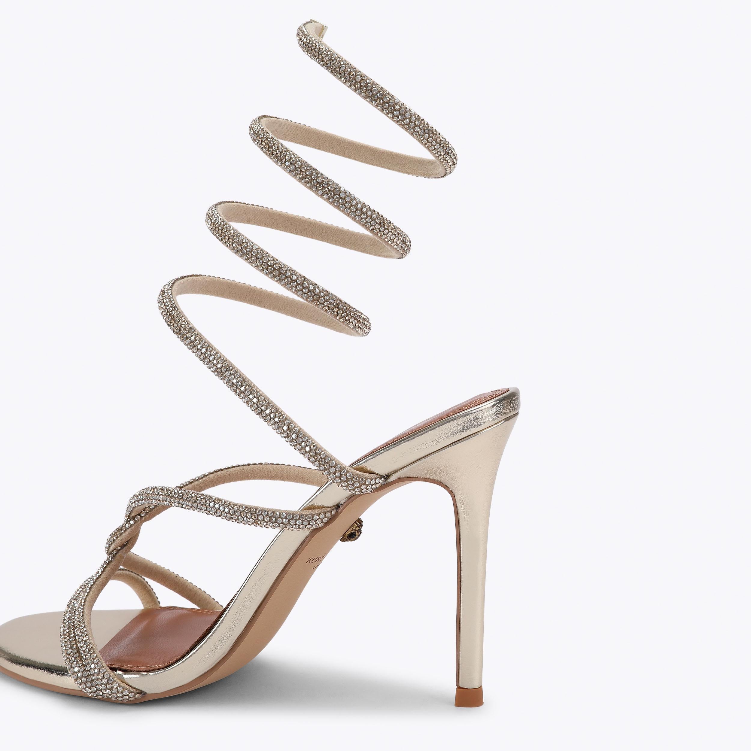 Knot Spiral Sandal — Gold Crystal Heeled Sandal, detail
