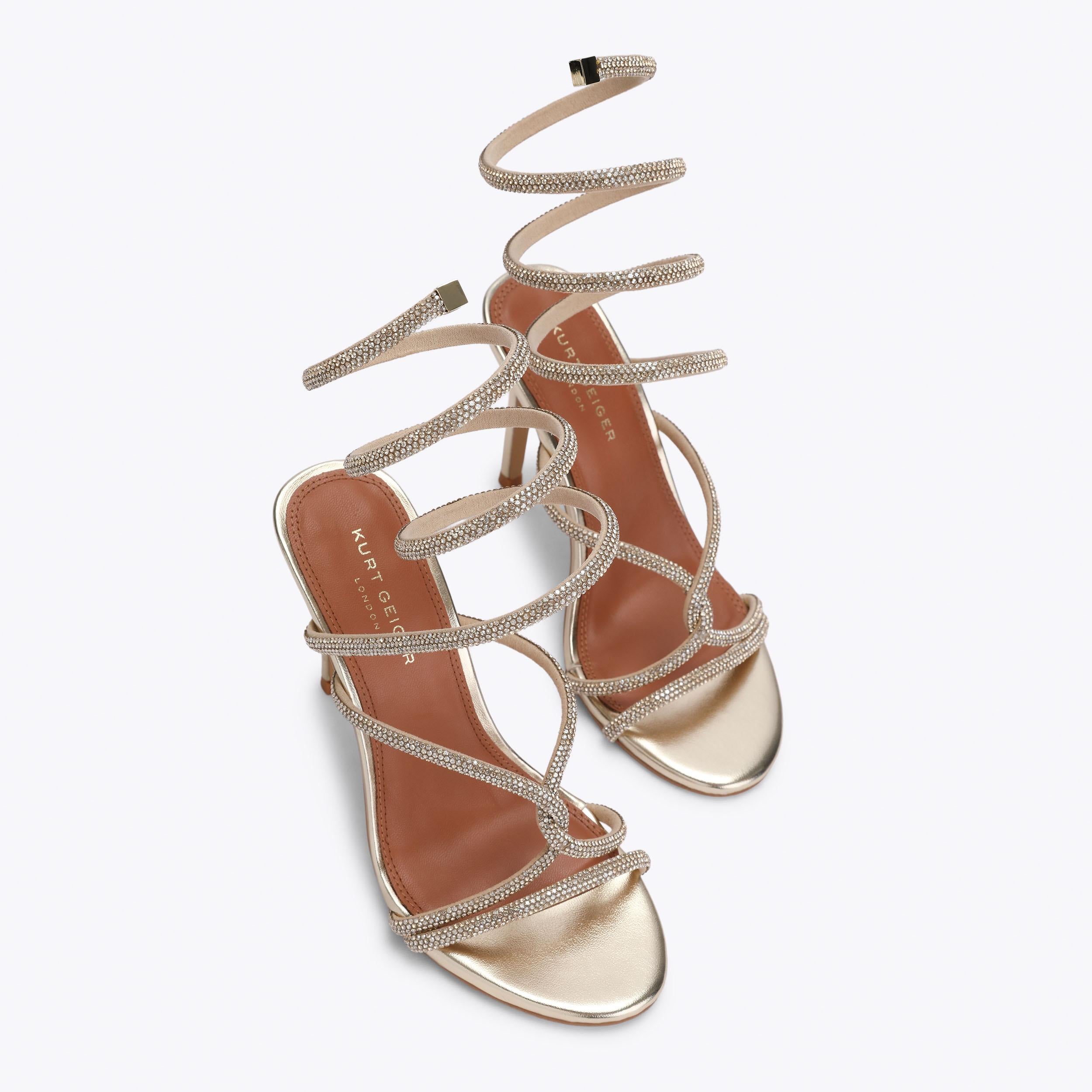 Knot Spiral Sandal — Gold Crystal Heeled Sandal, view 4