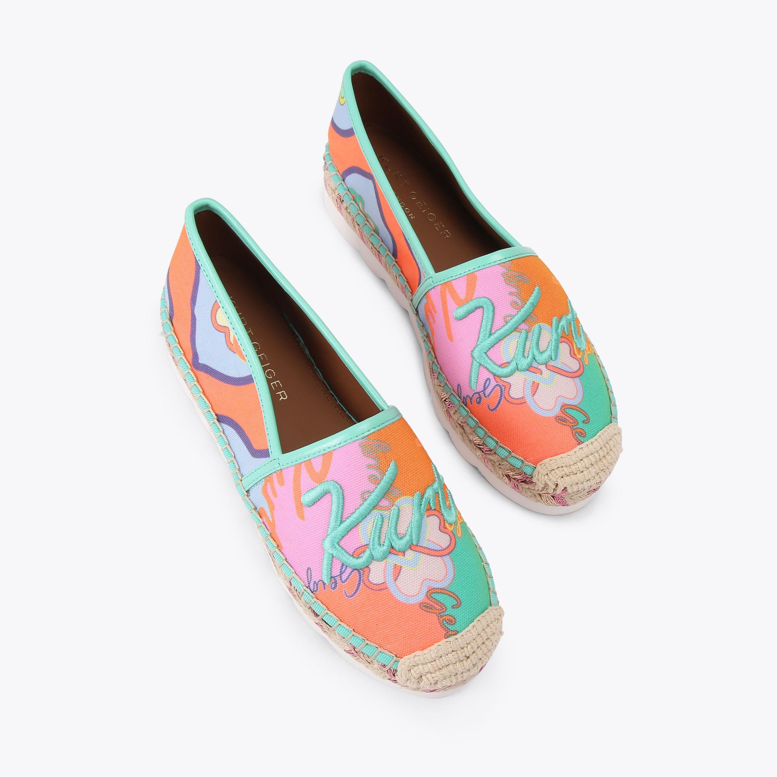 Kurt Cleated Espadrille — Orange and Pink Canvas Flat, view 1