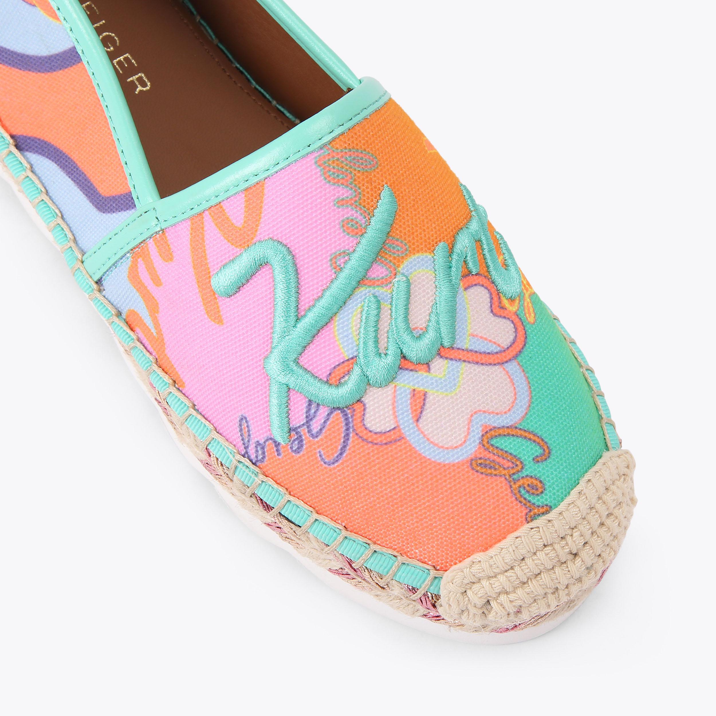 Kurt Cleated Espadrille — Orange and Pink Canvas Flat, view 4