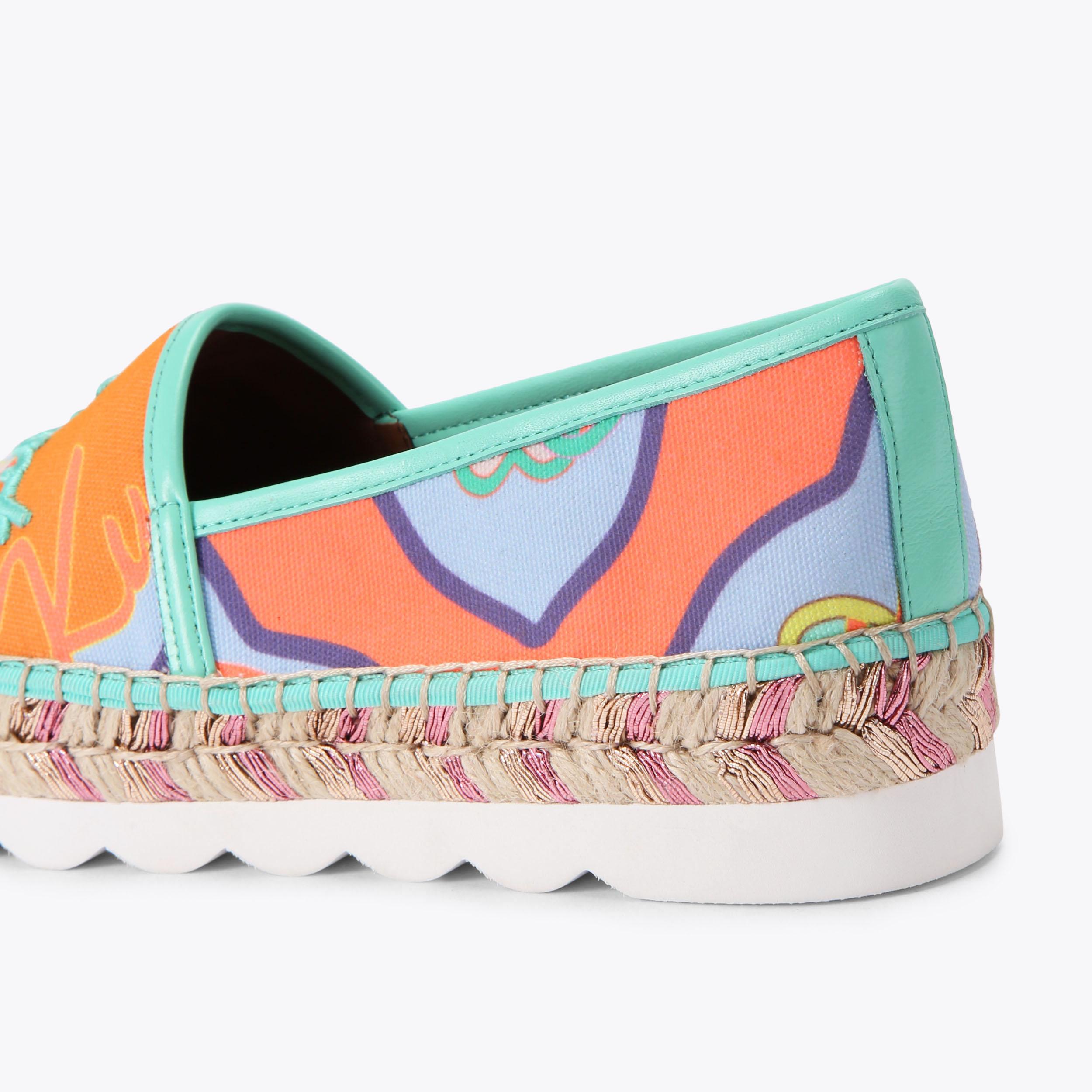 Kurt Cleated Espadrille — Orange and Pink Canvas Flat, detail