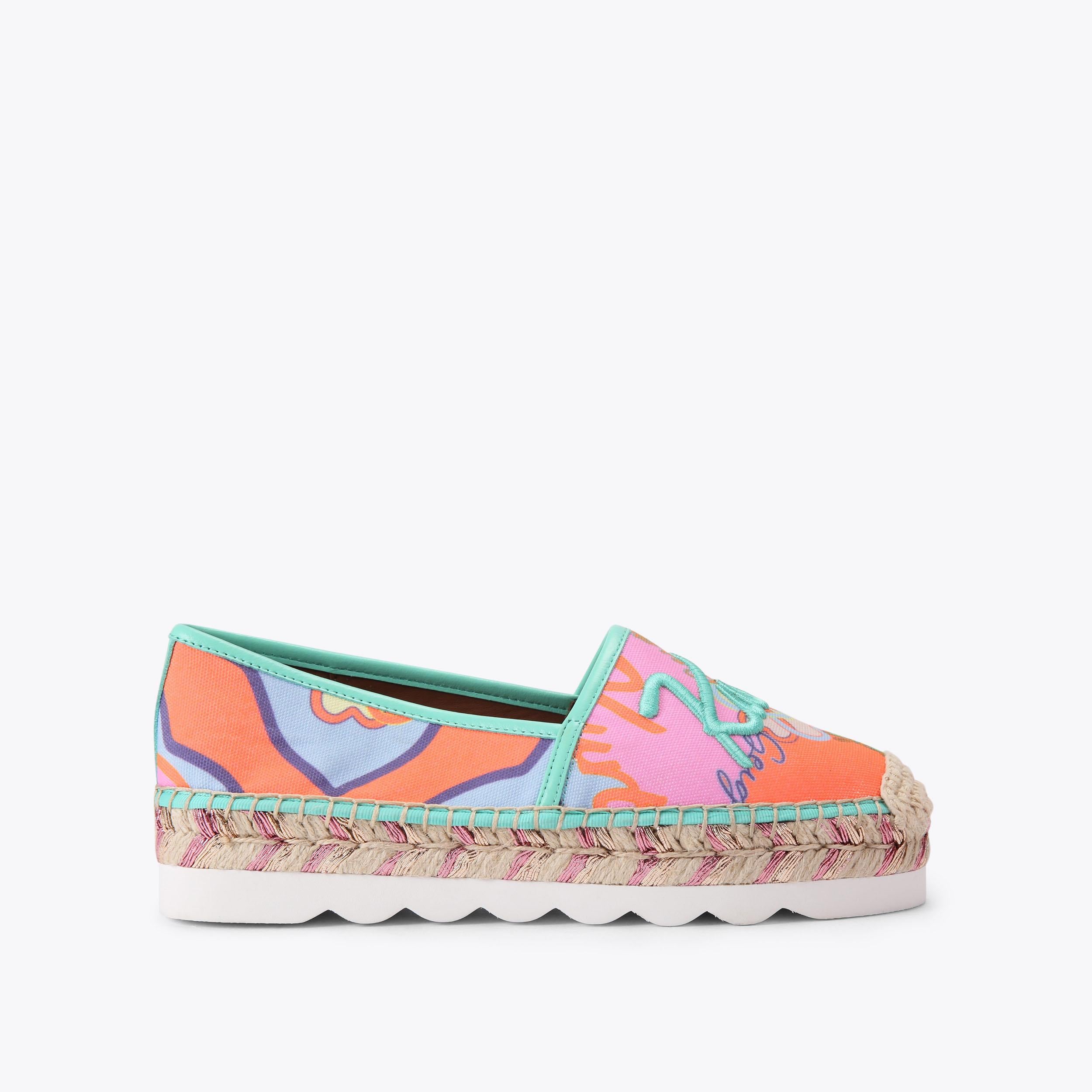 Kurt Cleated Espadrille — Orange and Pink Canvas Flat, side profile