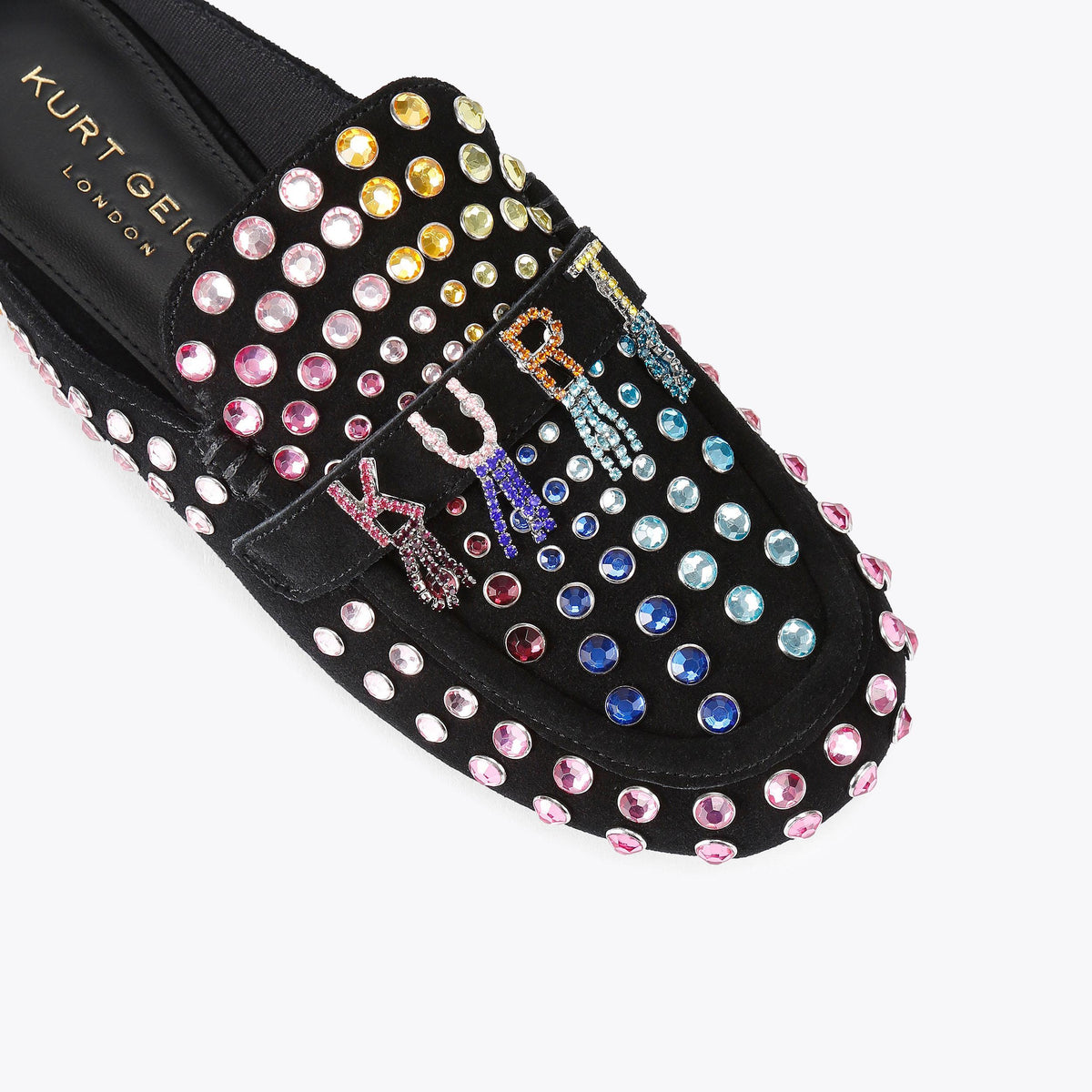 Kurt Crystal Slipper — Black Combination Suede Flat, view 5