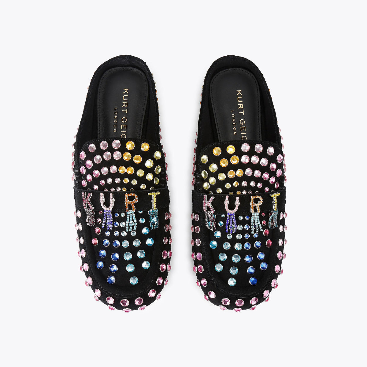 Kurt Crystal Slipper — Black Combination Suede Flat, view 4