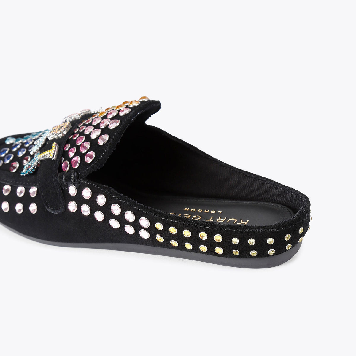 Kurt Crystal Slipper — Black Combination Suede Flat, detail