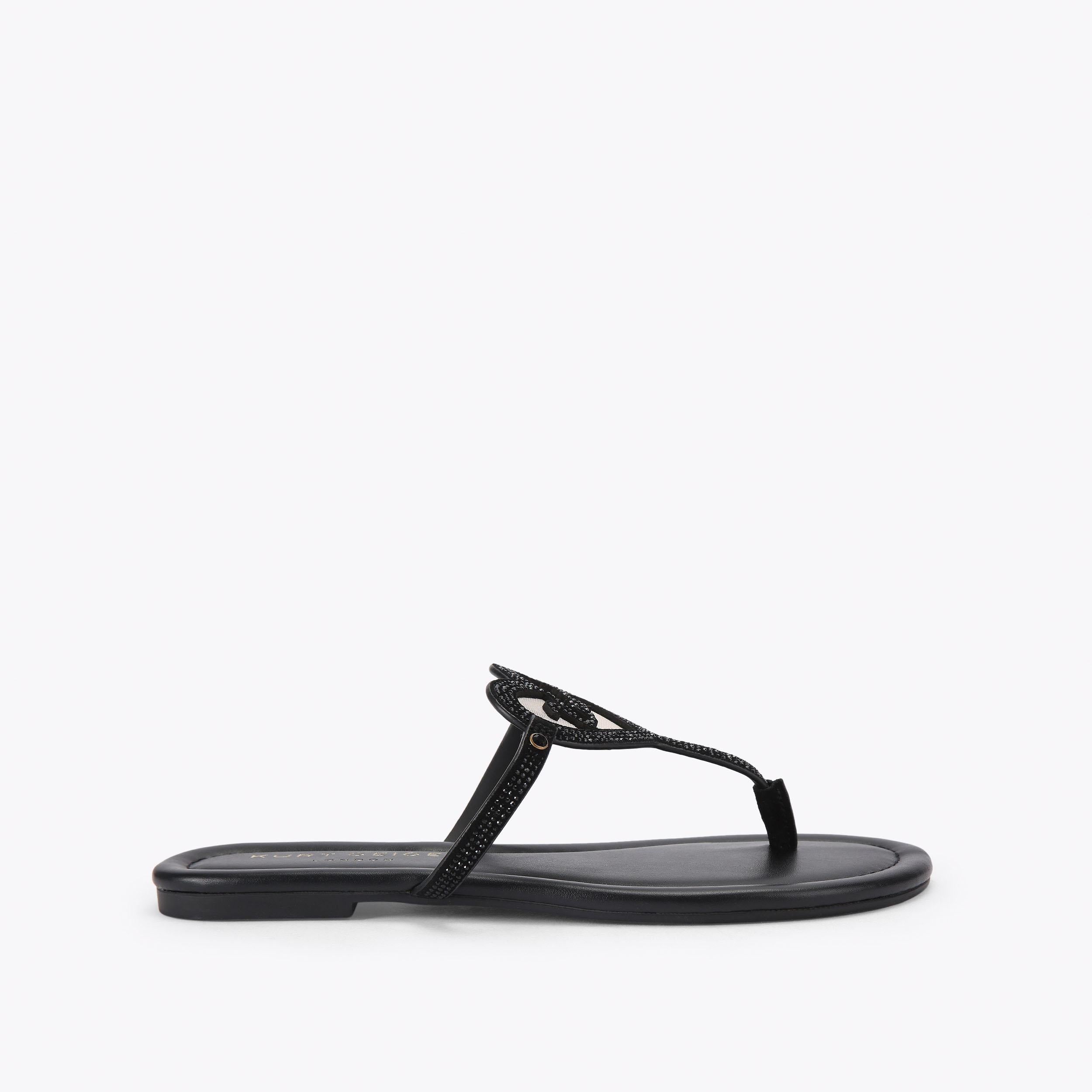 Kurt Heart T-Bar — Black Crystal Sandal, side profile
