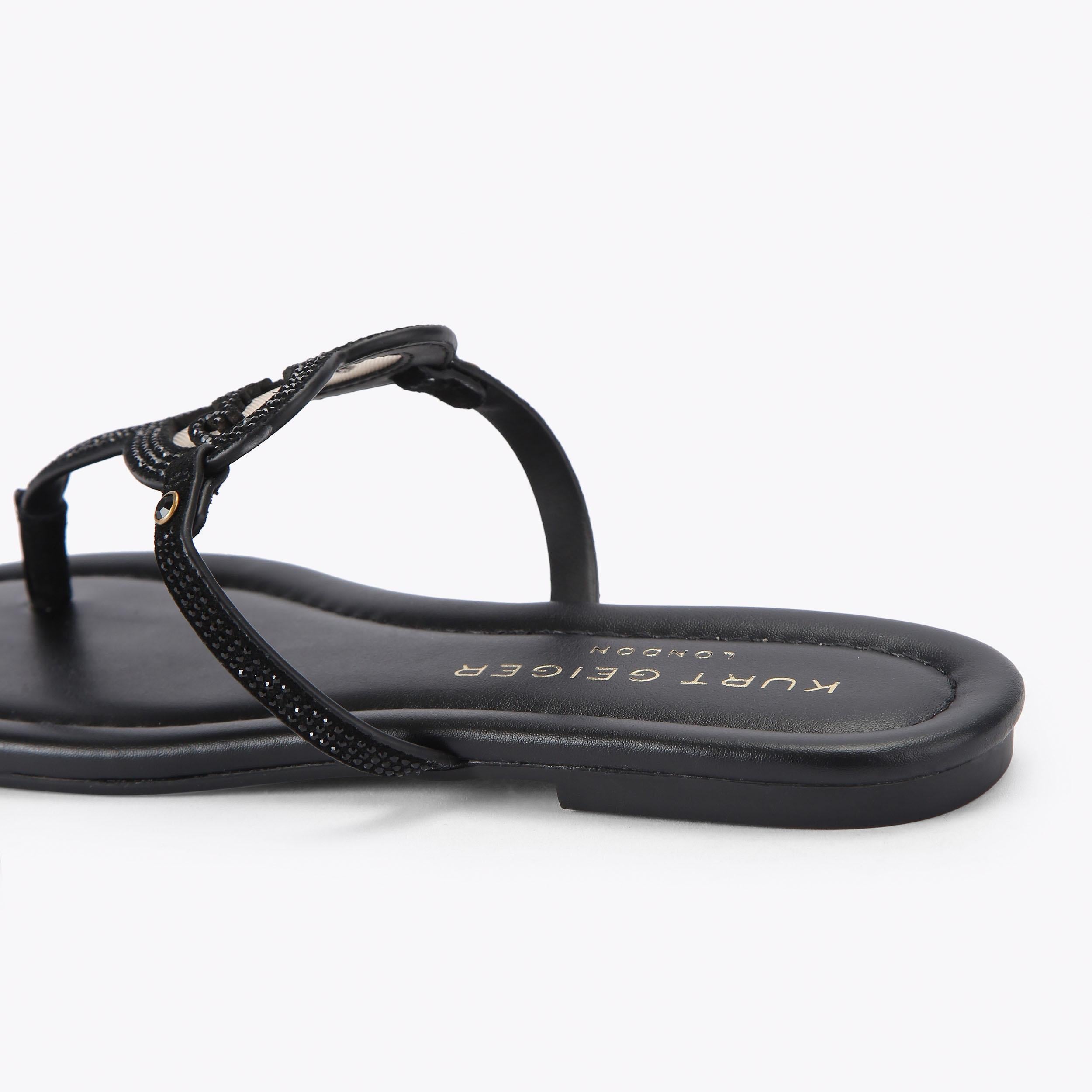 Kurt Heart T-Bar — Black Crystal Sandal, detail