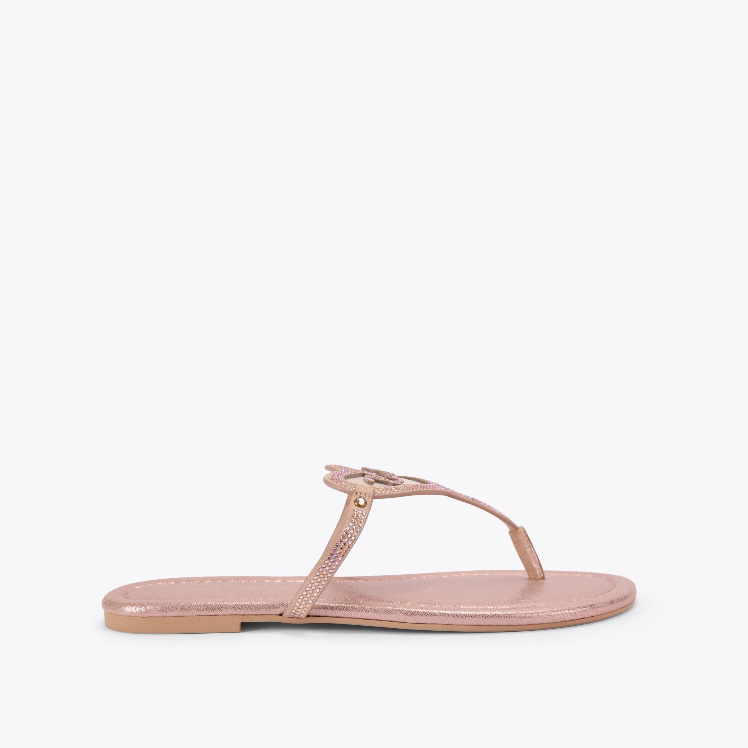 Kurt Heart T-bar Flat — Blush Crystal Sandal, side profile