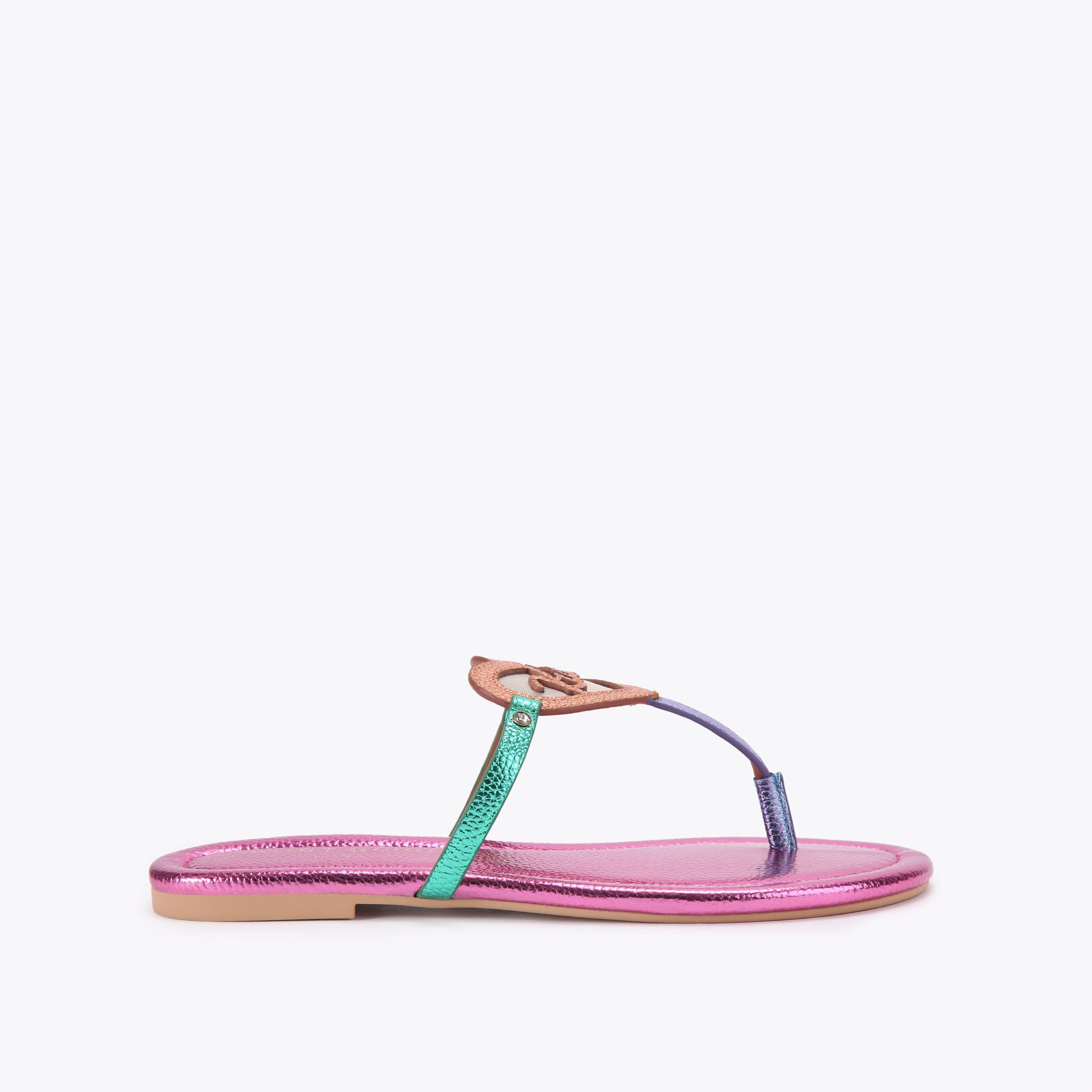 Kurt Heart T-Bar — Multi-Colour Flat Sandal, side profile