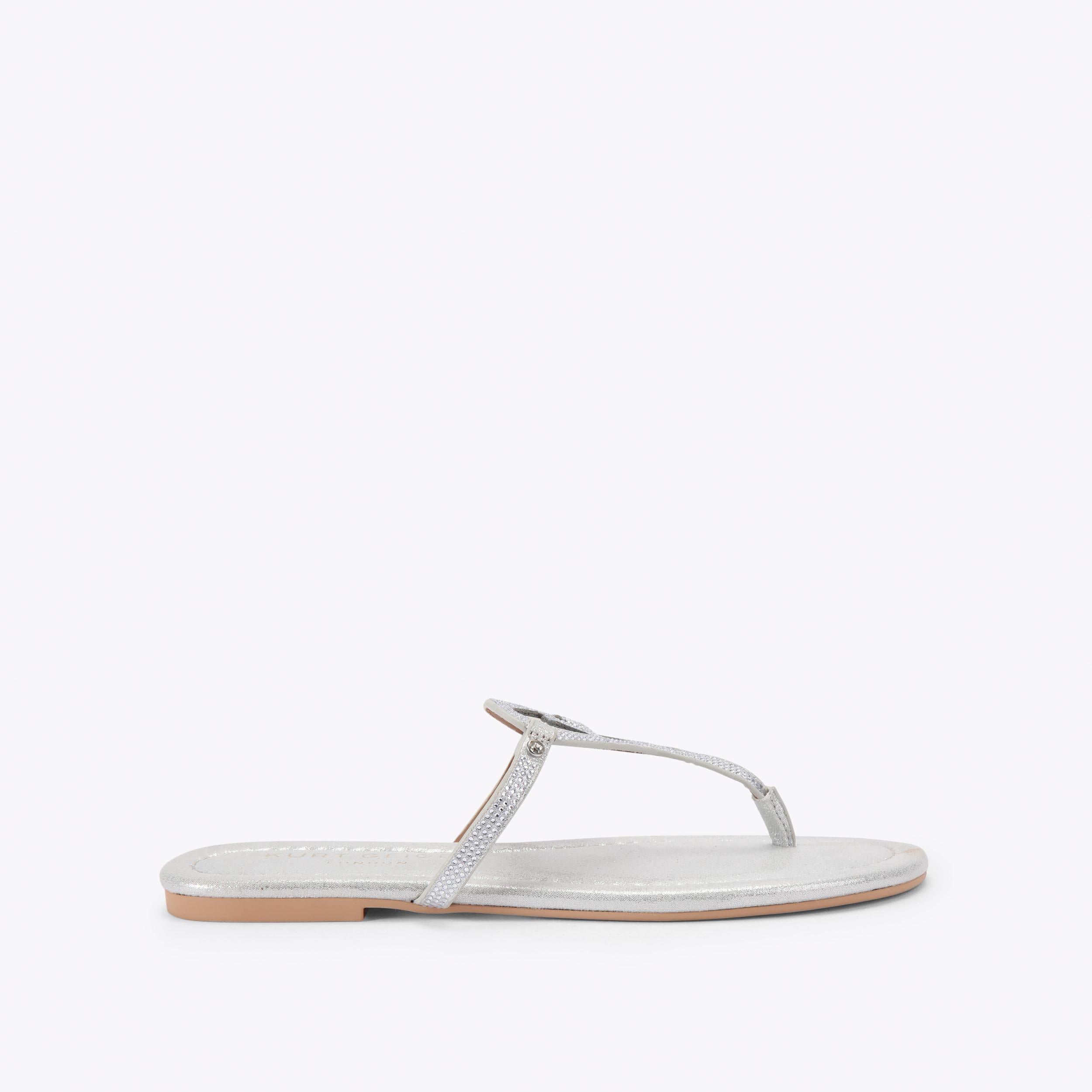 Kurt Heart T-Bar — Silver Crystal Sandal, side profile
