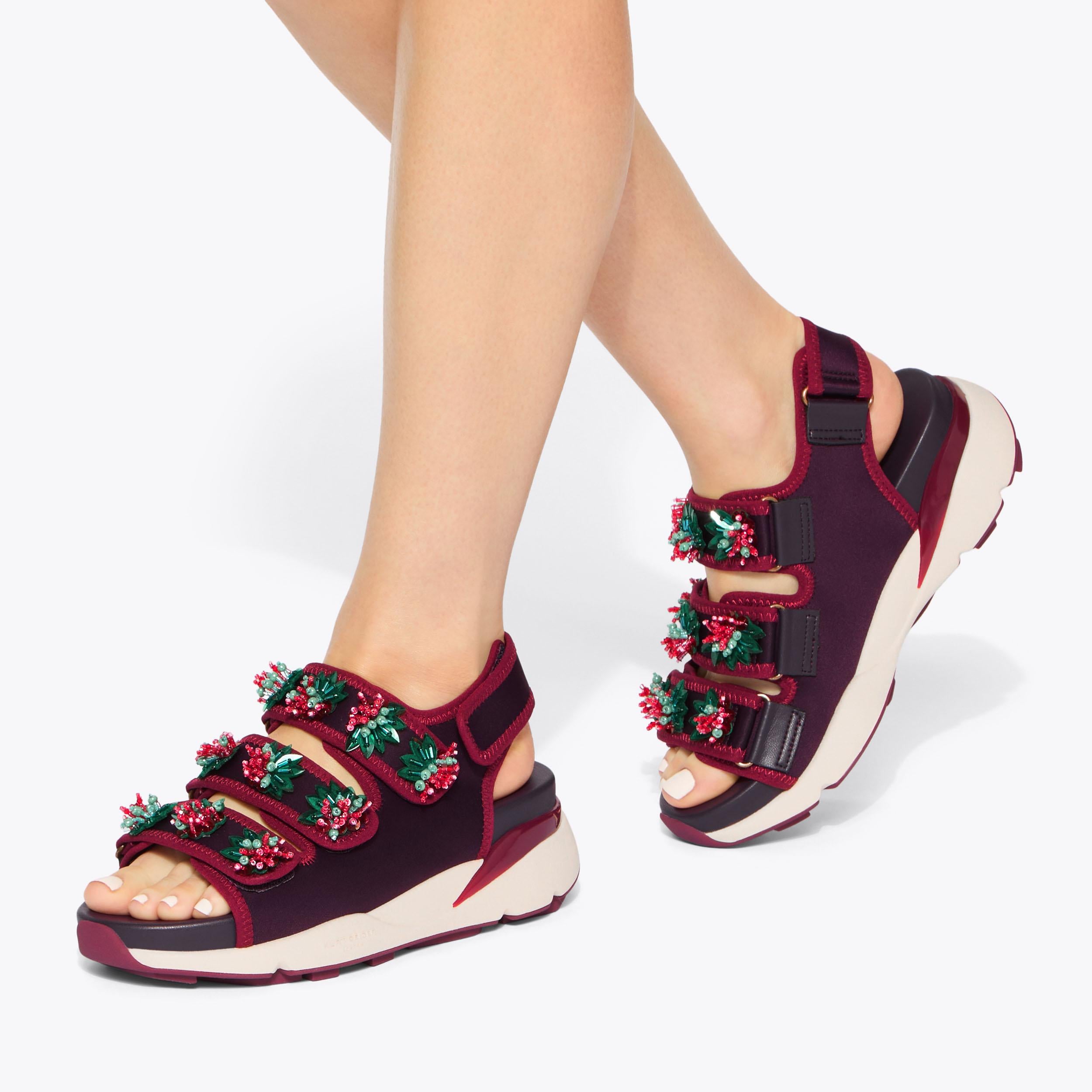 Kurt Runner Sandal — Wine Fabric Sandal, worn on foot