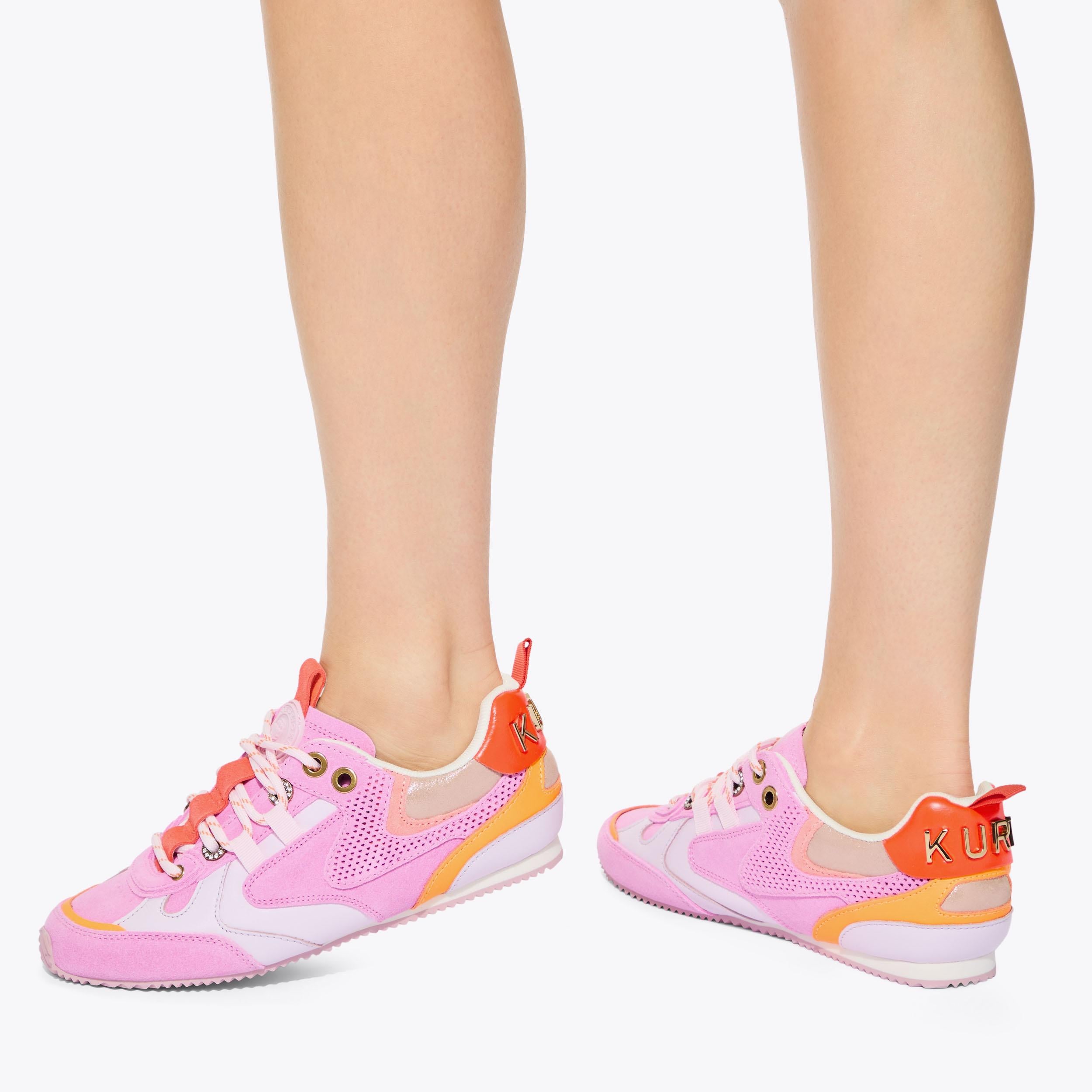 Kurt Slim Runner — Pink Combination Suede Sneaker, worn on foot