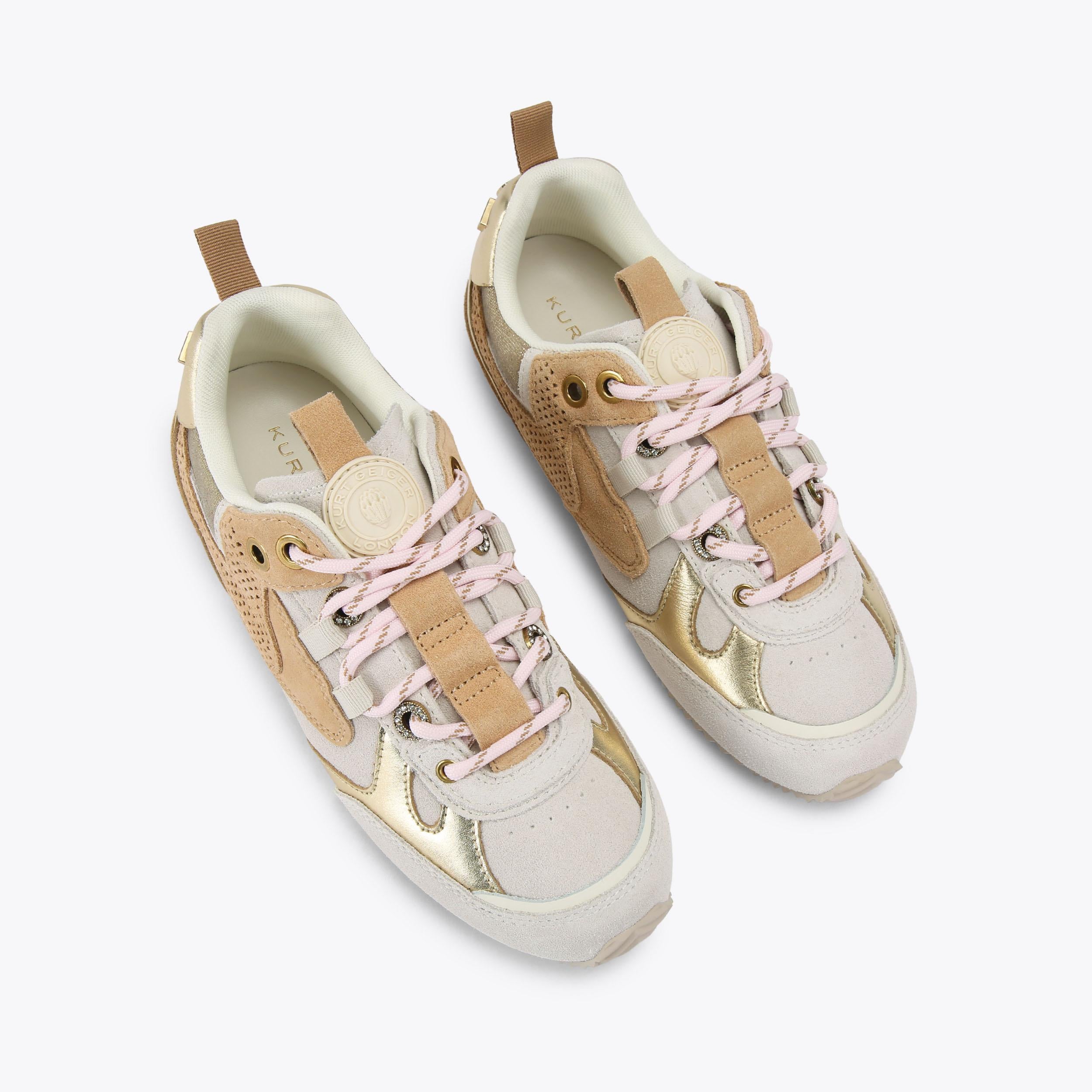Kurt Geiger London Kurt Slim Runner — White Comb Suede Leather Sneaker